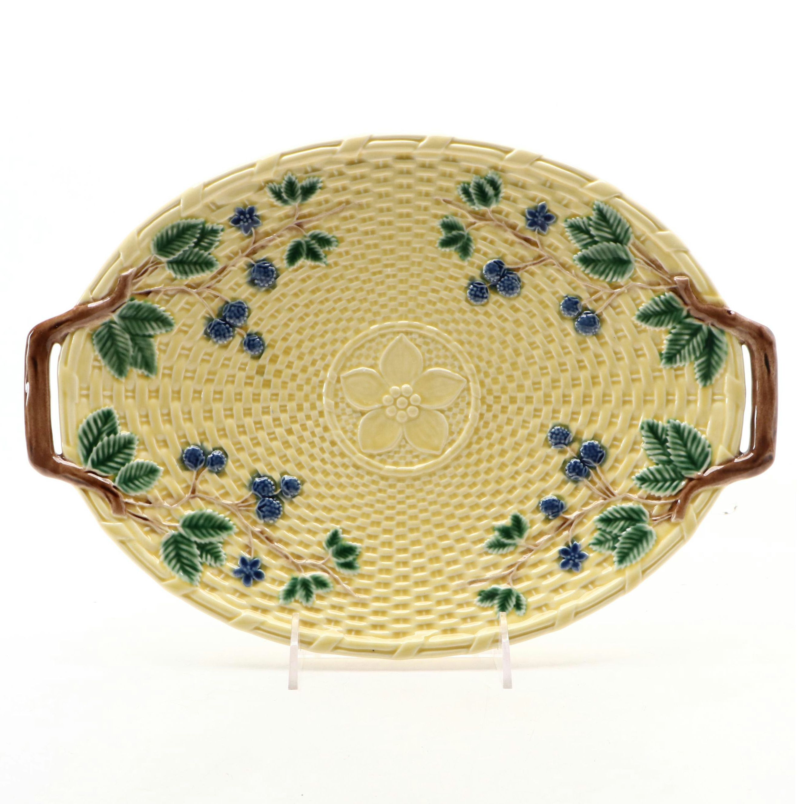 Tiffany & Co. "Blackberries" Portuguese Majolica Handled Serving Tray