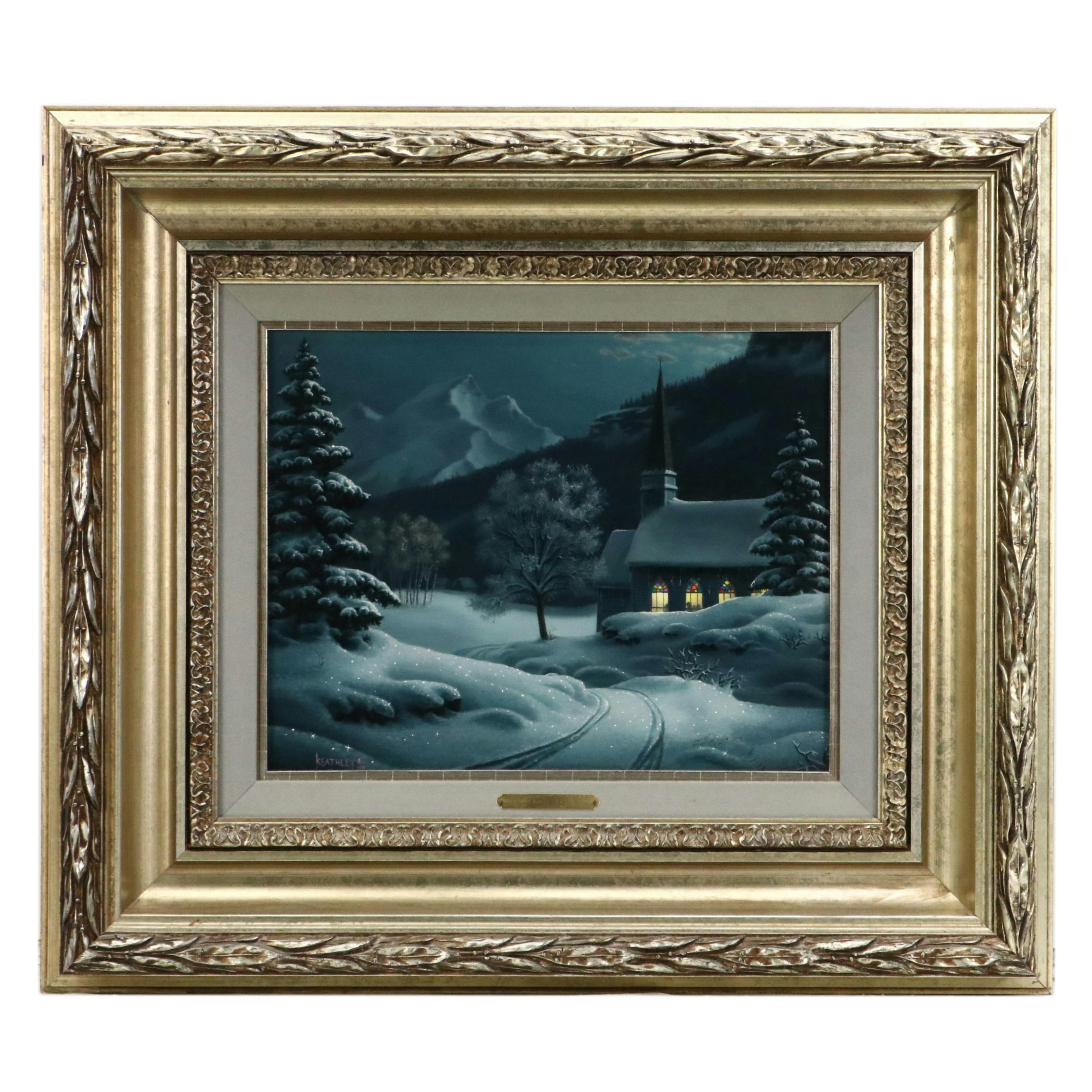 Mark Keathley Winter Landscape Oil Painting, 1987