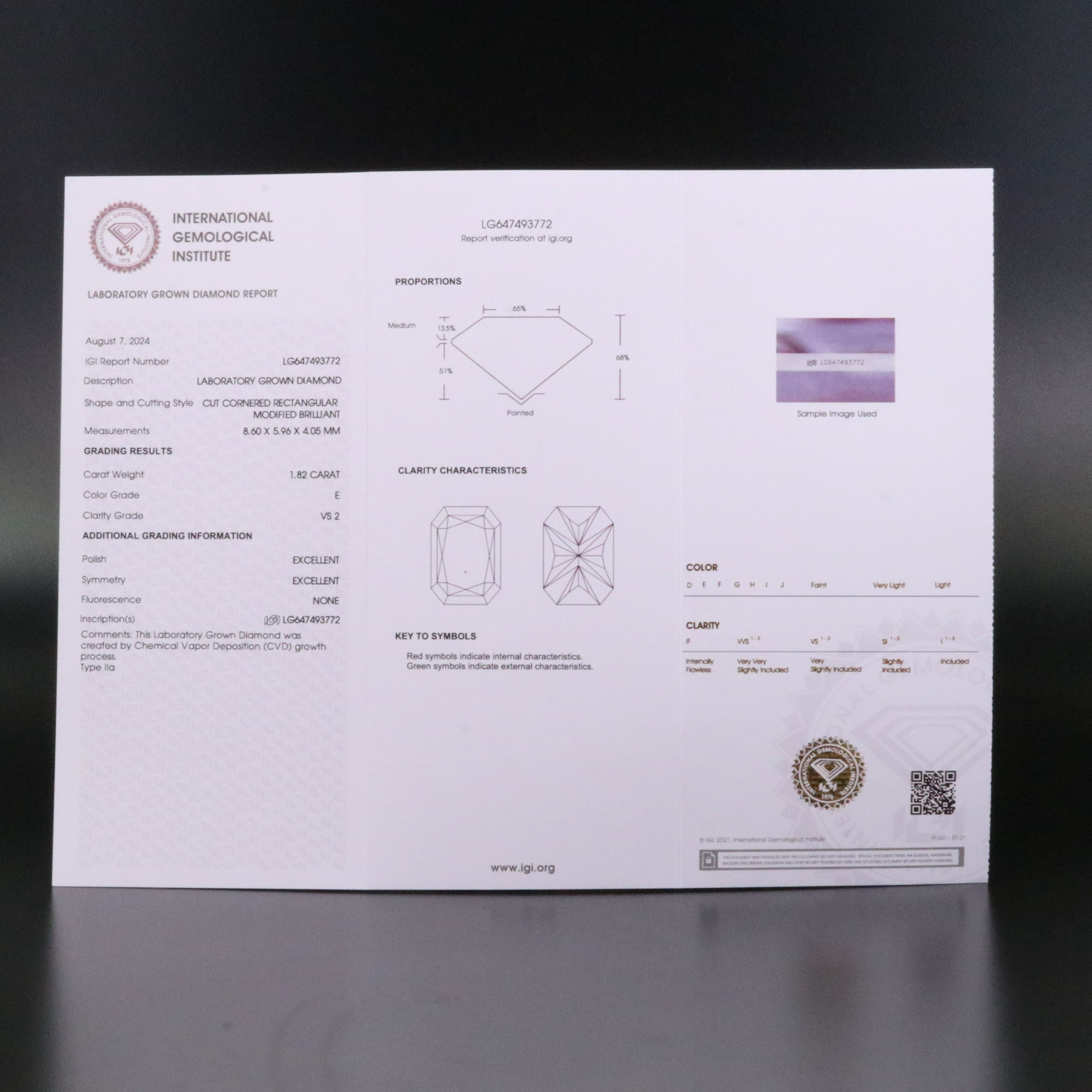 Loose 1.82 CT Lab Grown Diamond with IGI Report