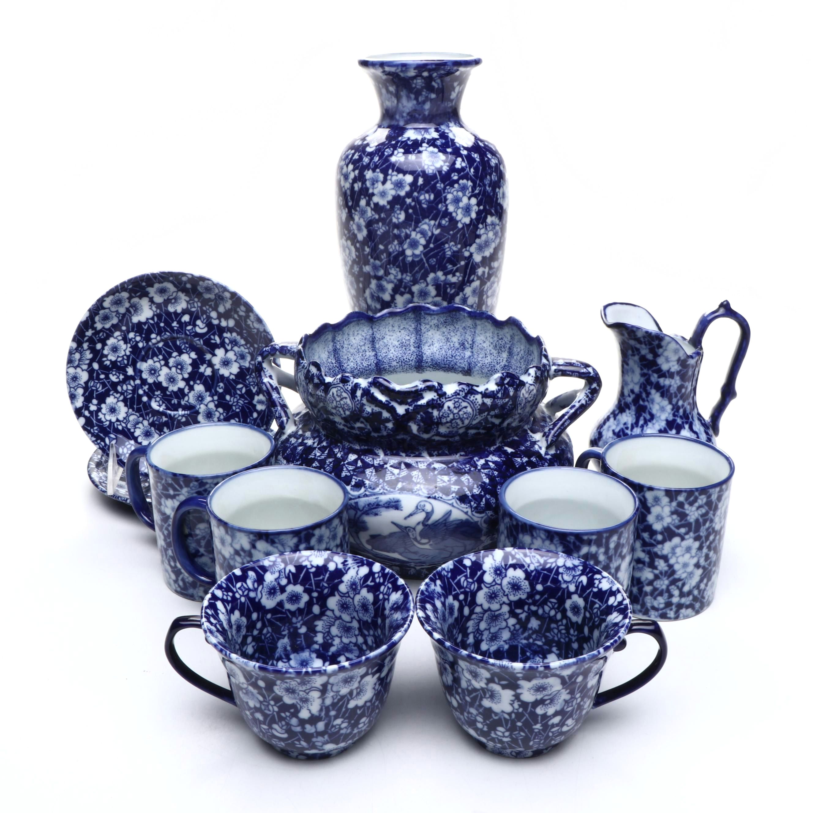 Chinese Porcelain Blue and White with Victoria Ware Table Accessories, More