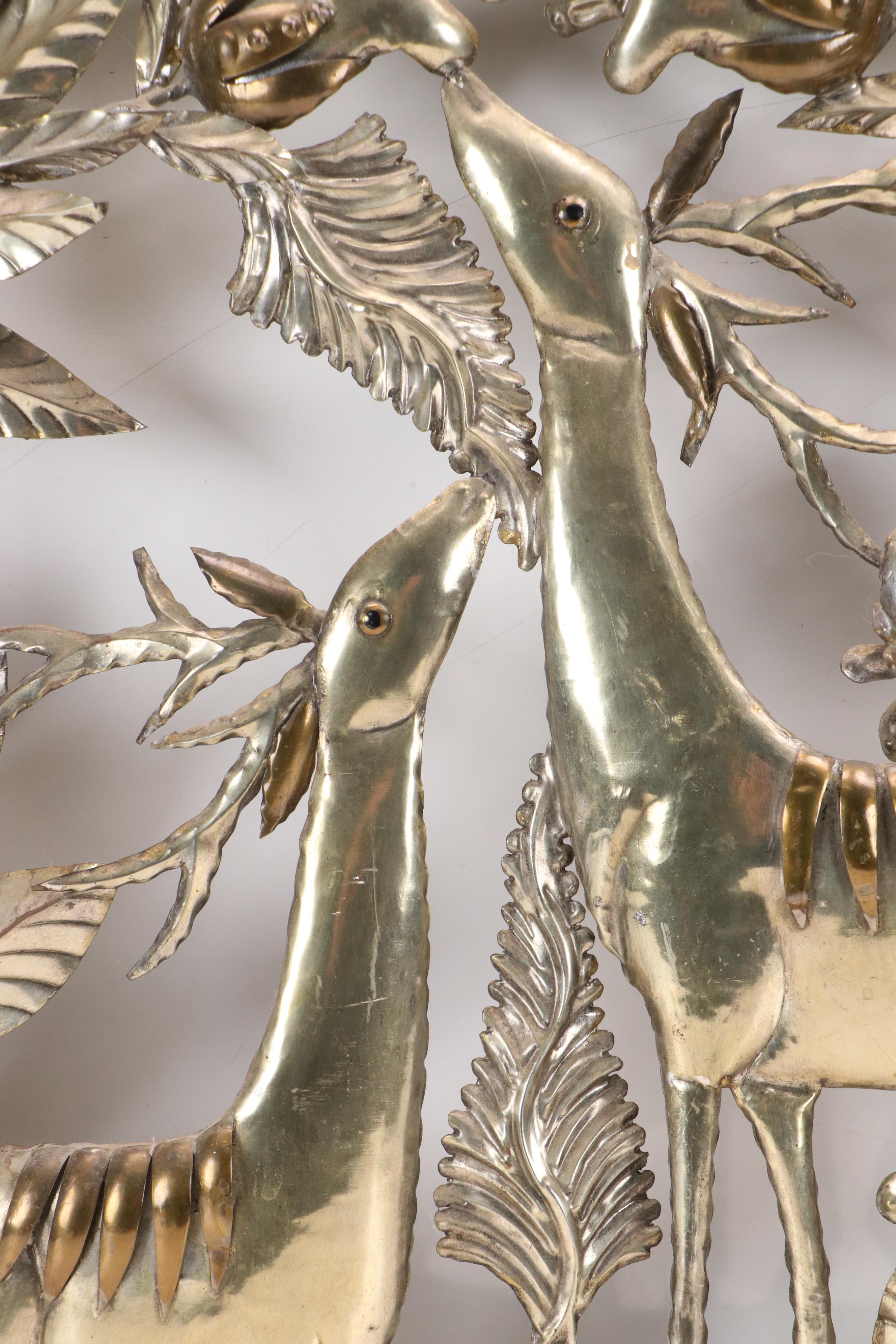 Sergio Bustamante Metal Wall Sculpture with Deer, Birds, and Flowers