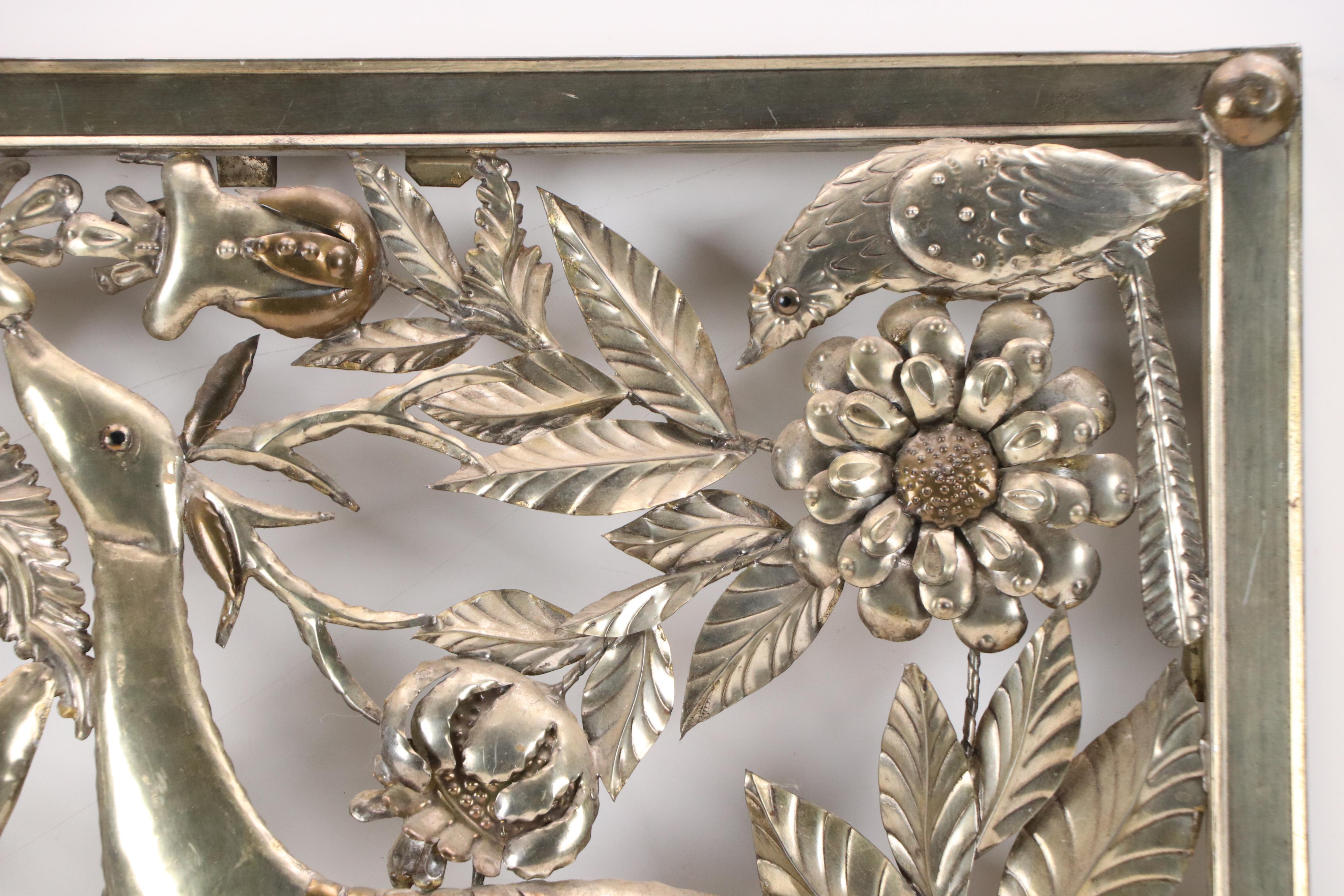 Sergio Bustamante Metal Wall Sculpture with Deer, Birds, and Flowers