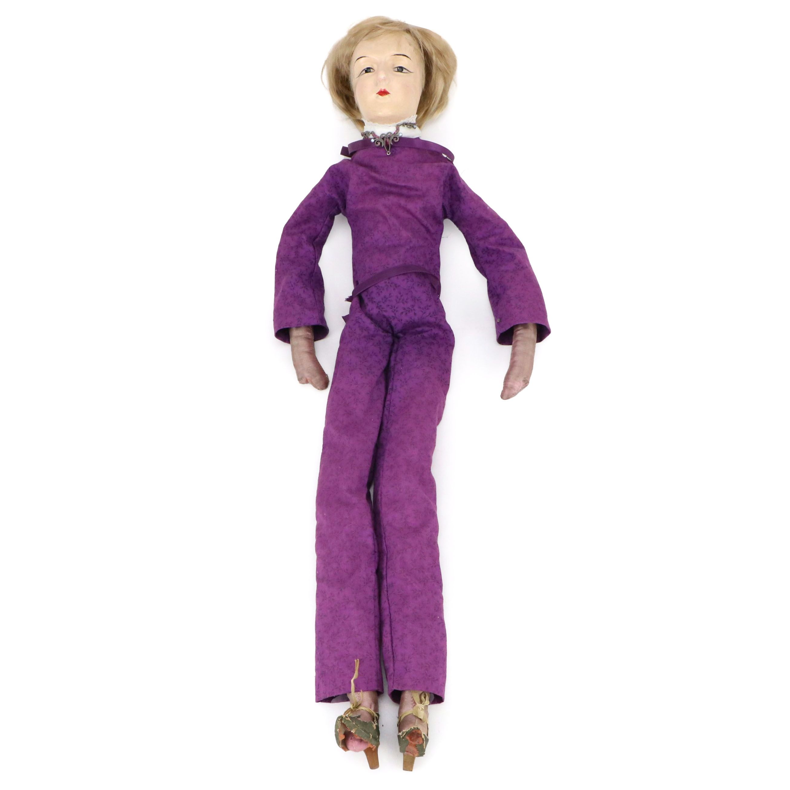 Vintage Boudoir Doll with Fabric Body, Early 20th Century