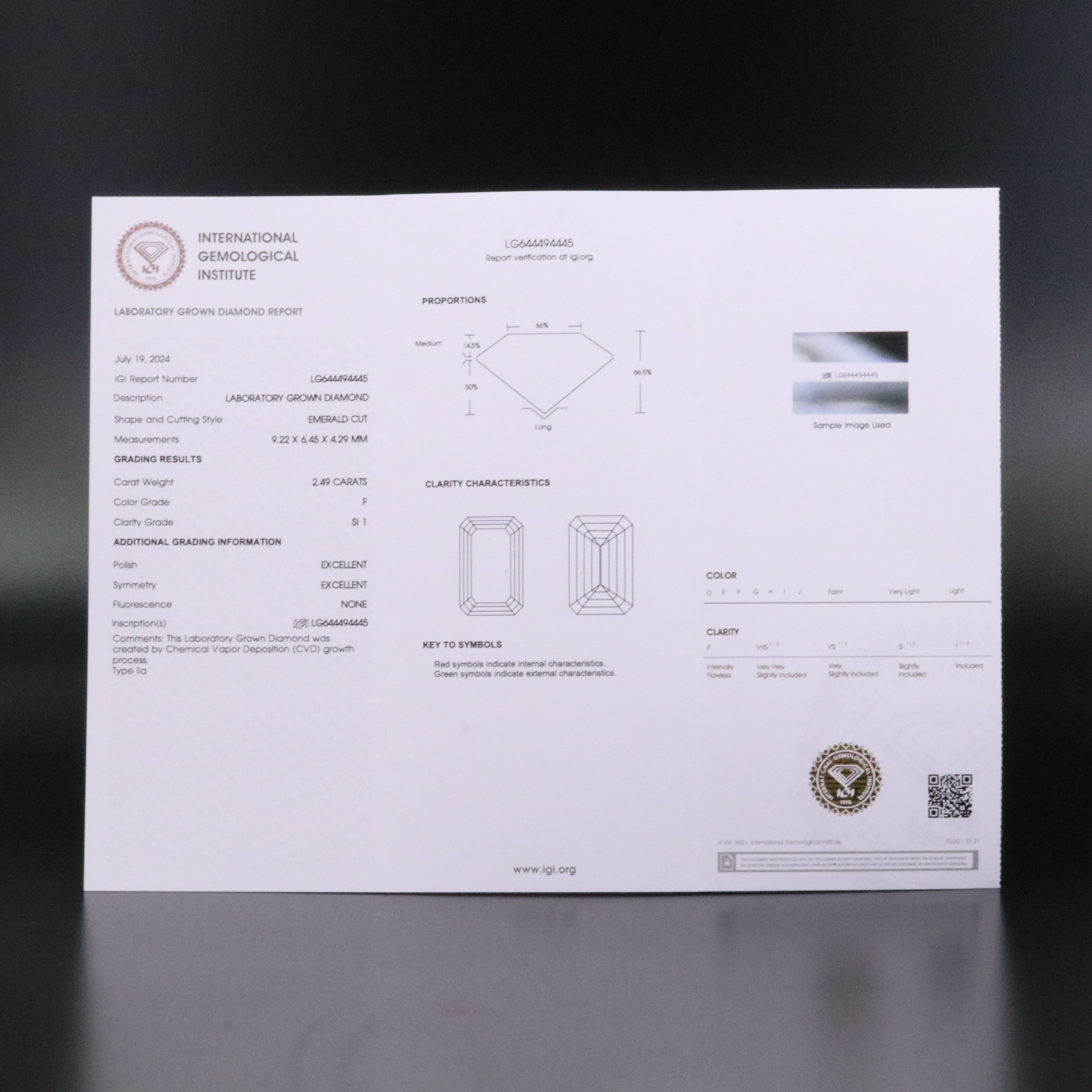 Loose 2.49 CT Lab Grown Diamond with IGI Report