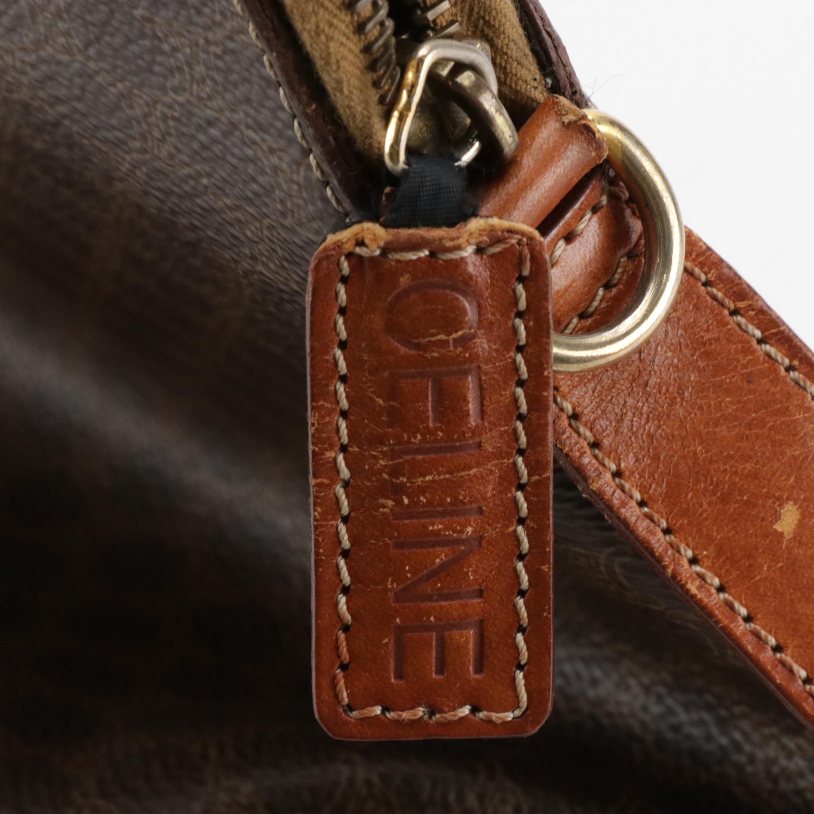 Celine Two-Way Boston Bag in Dark Brown Macadam Canvas and Leather