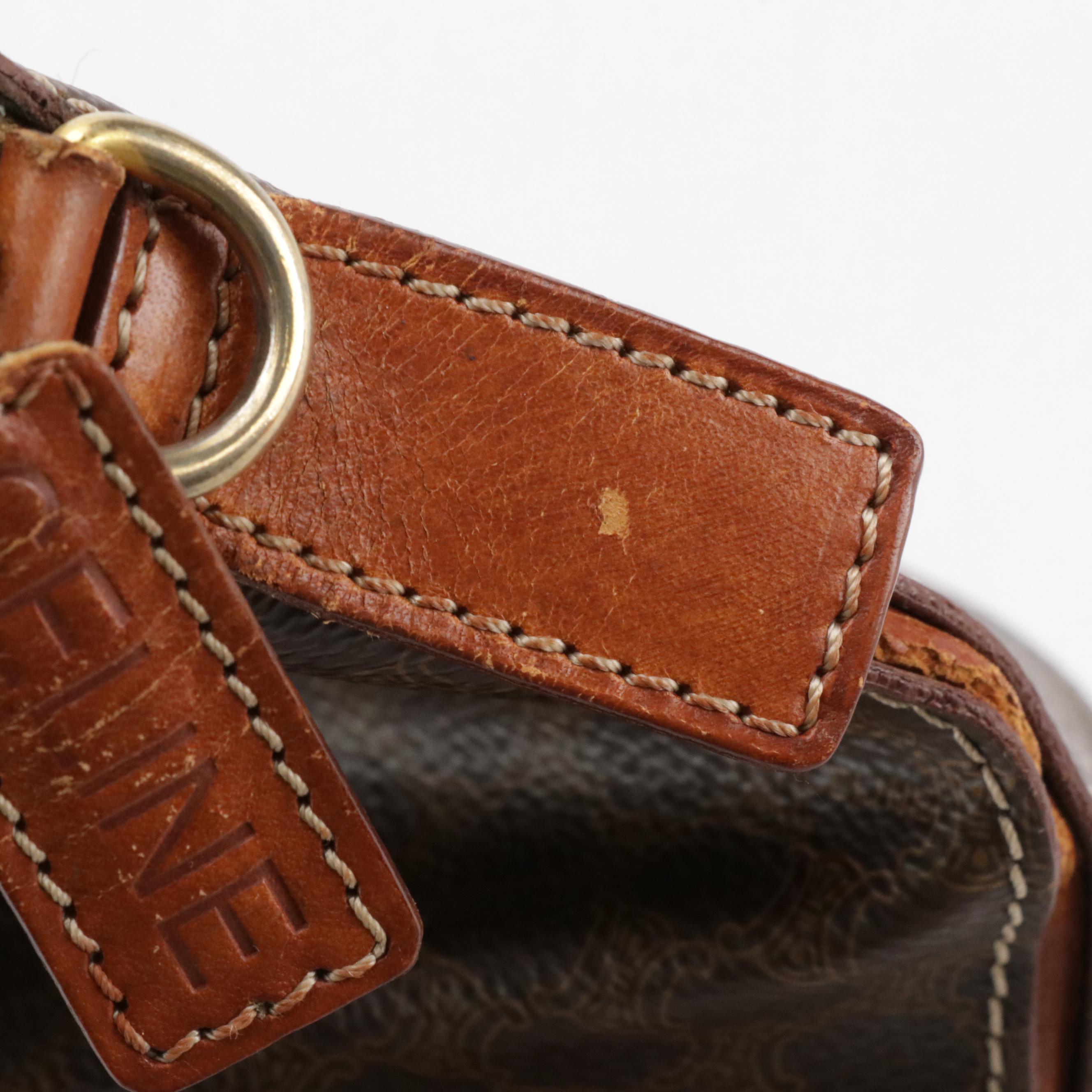 Celine Two-Way Boston Bag in Dark Brown Macadam Canvas and Leather