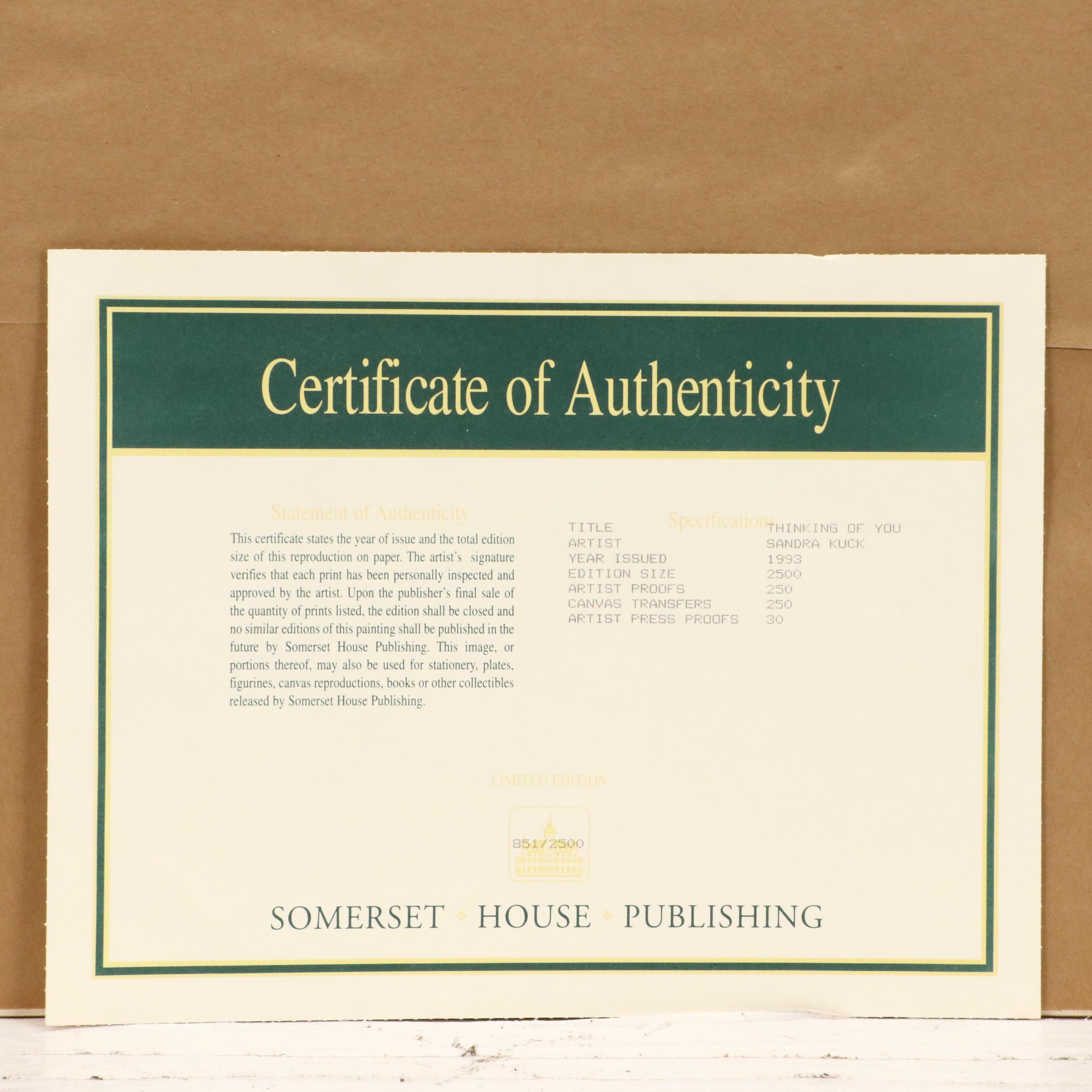 Sandra Kuck Offset Lithograph "Thinking of You," 1993