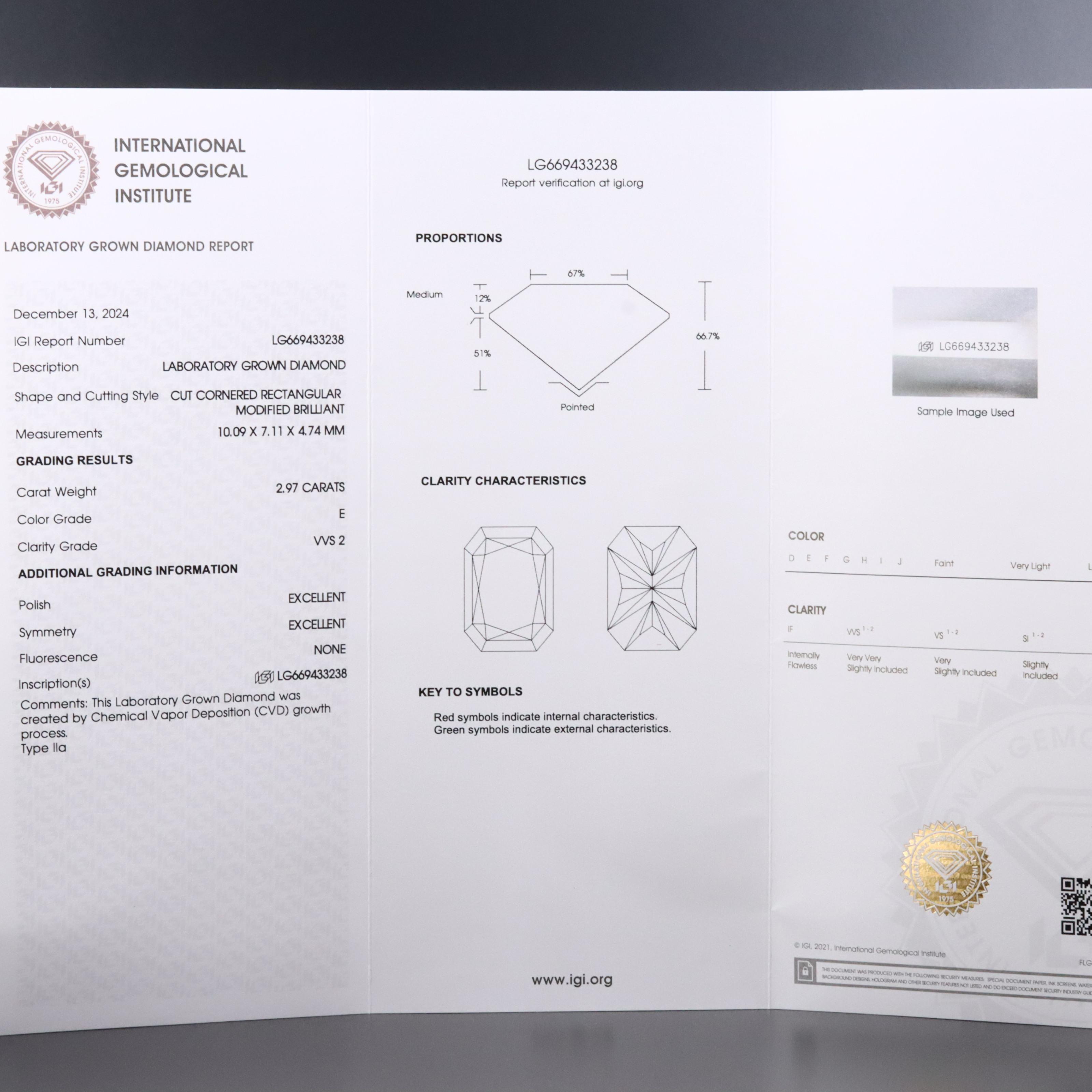 18K 2.97 CT Lab Grown Diamond Solitaire Ring with IGI Report