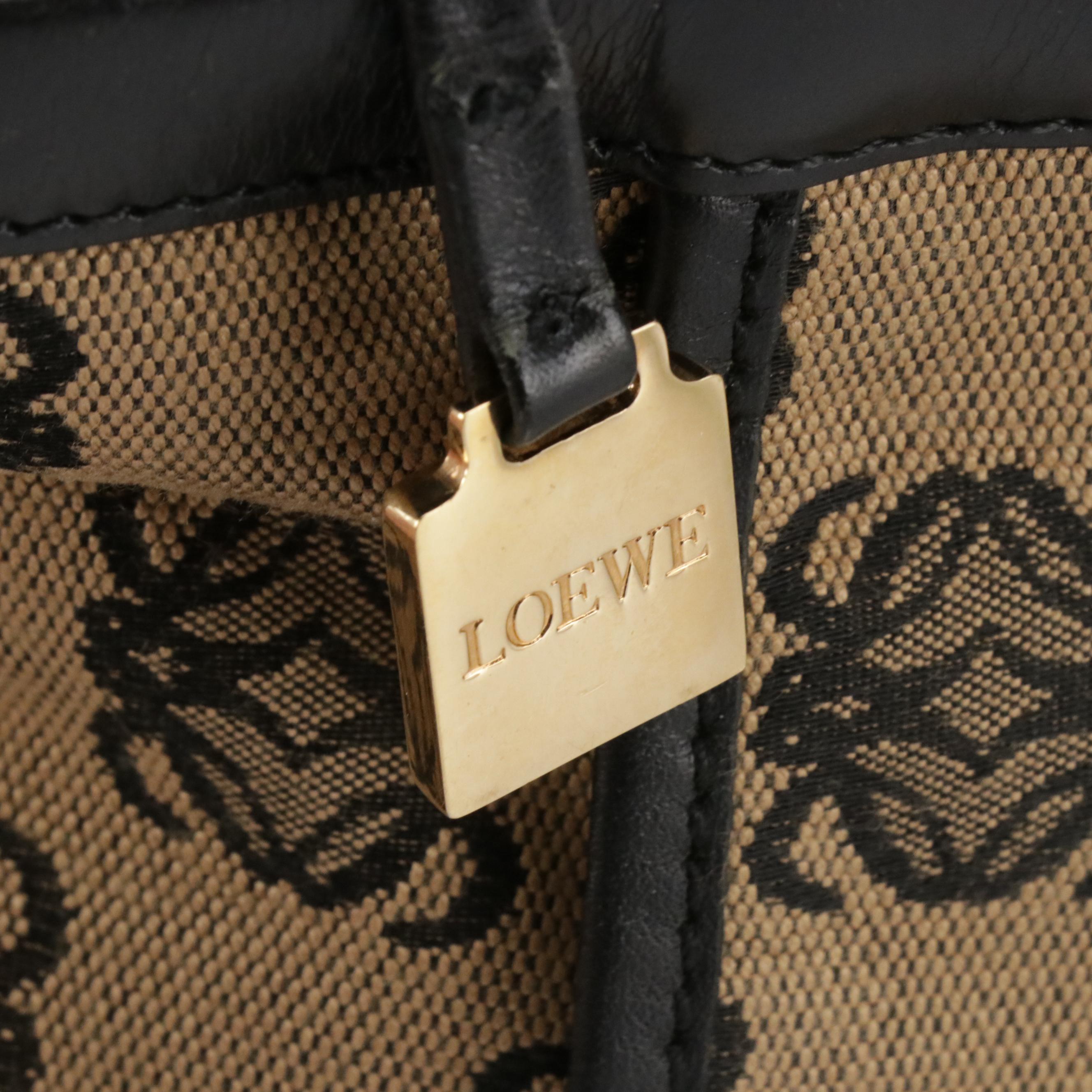 Loewe Large Zip Tote in Beige Anagram Canvas and Black Leather Trim