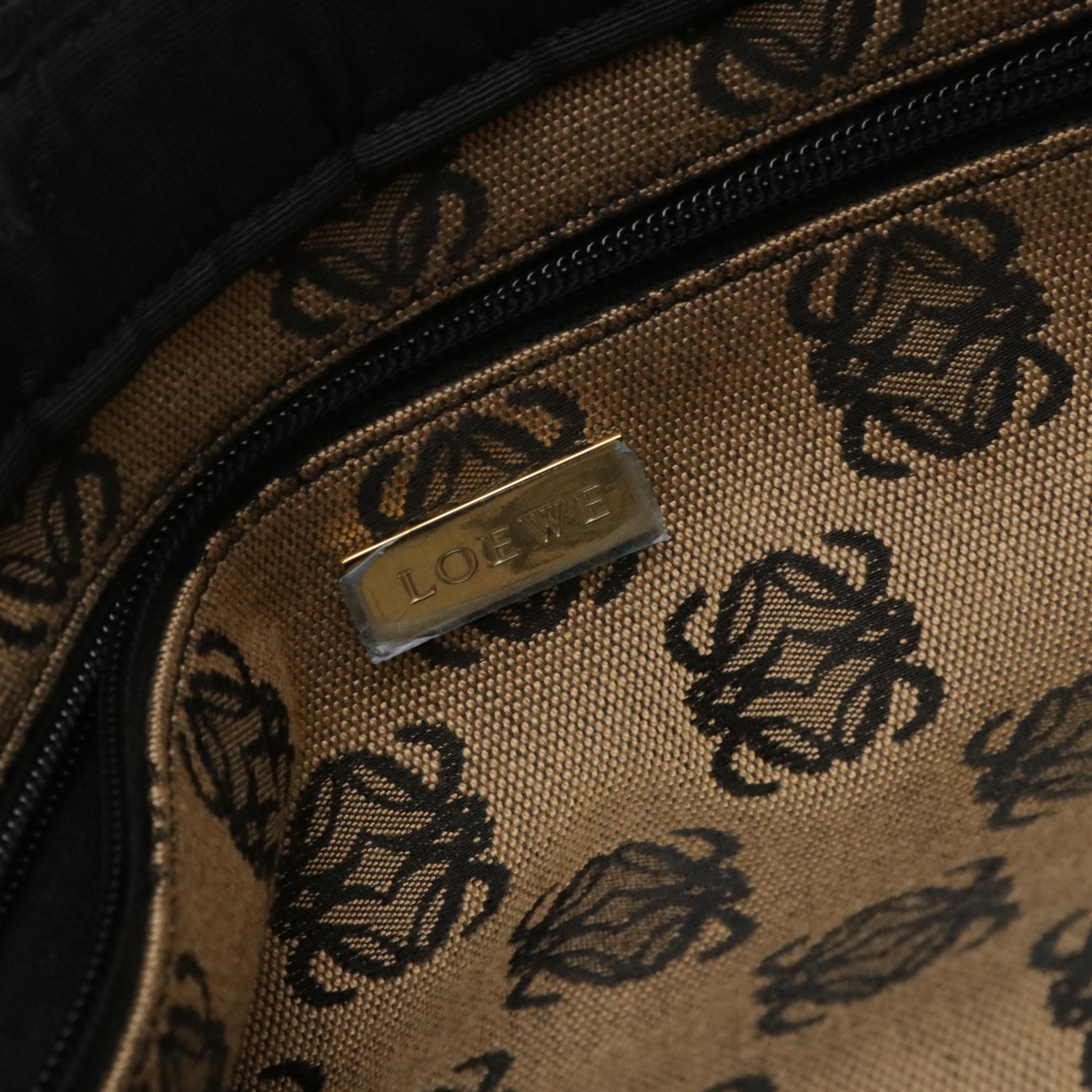 Loewe Large Zip Tote in Beige Anagram Canvas and Black Leather Trim