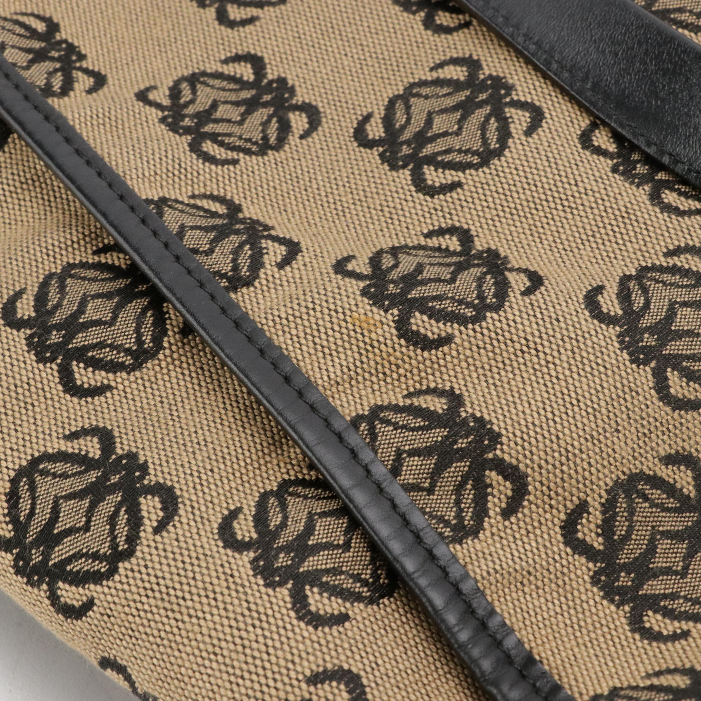 Loewe Large Zip Tote in Beige Anagram Canvas and Black Leather Trim