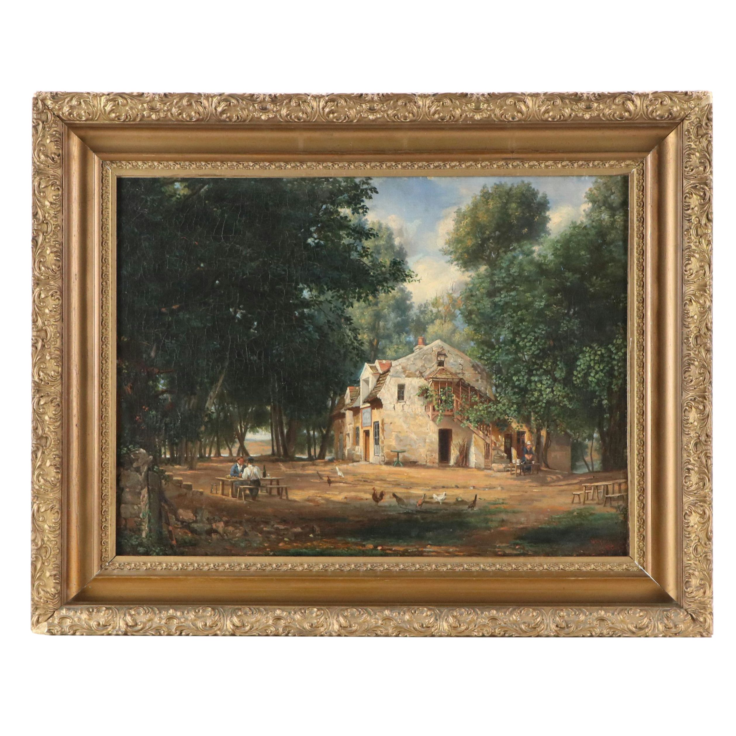 Oil Painting of Woodland Cottage with Chickens, 1848