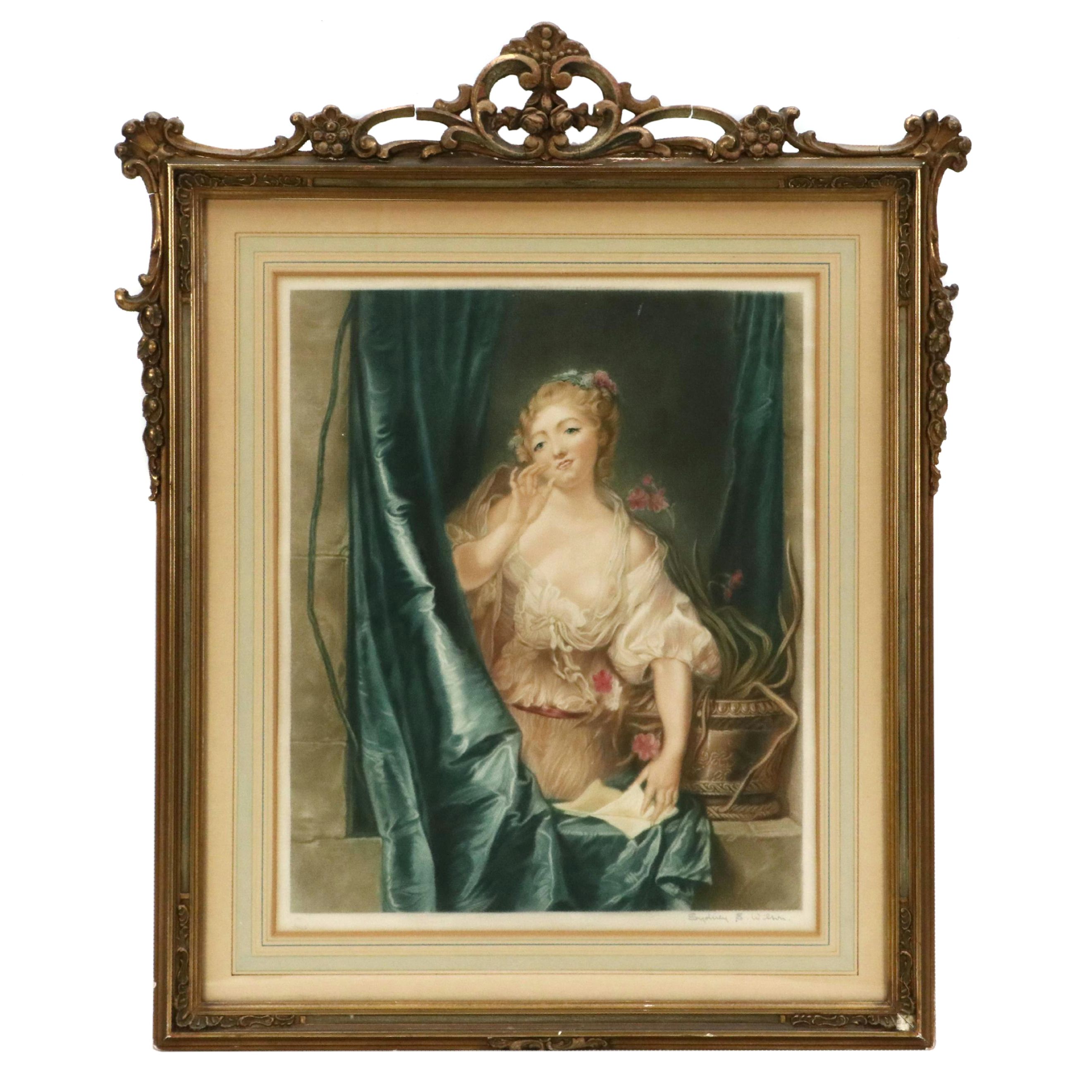 Sydney E. Wilson Mezzotint "La Baiser Envoyé"