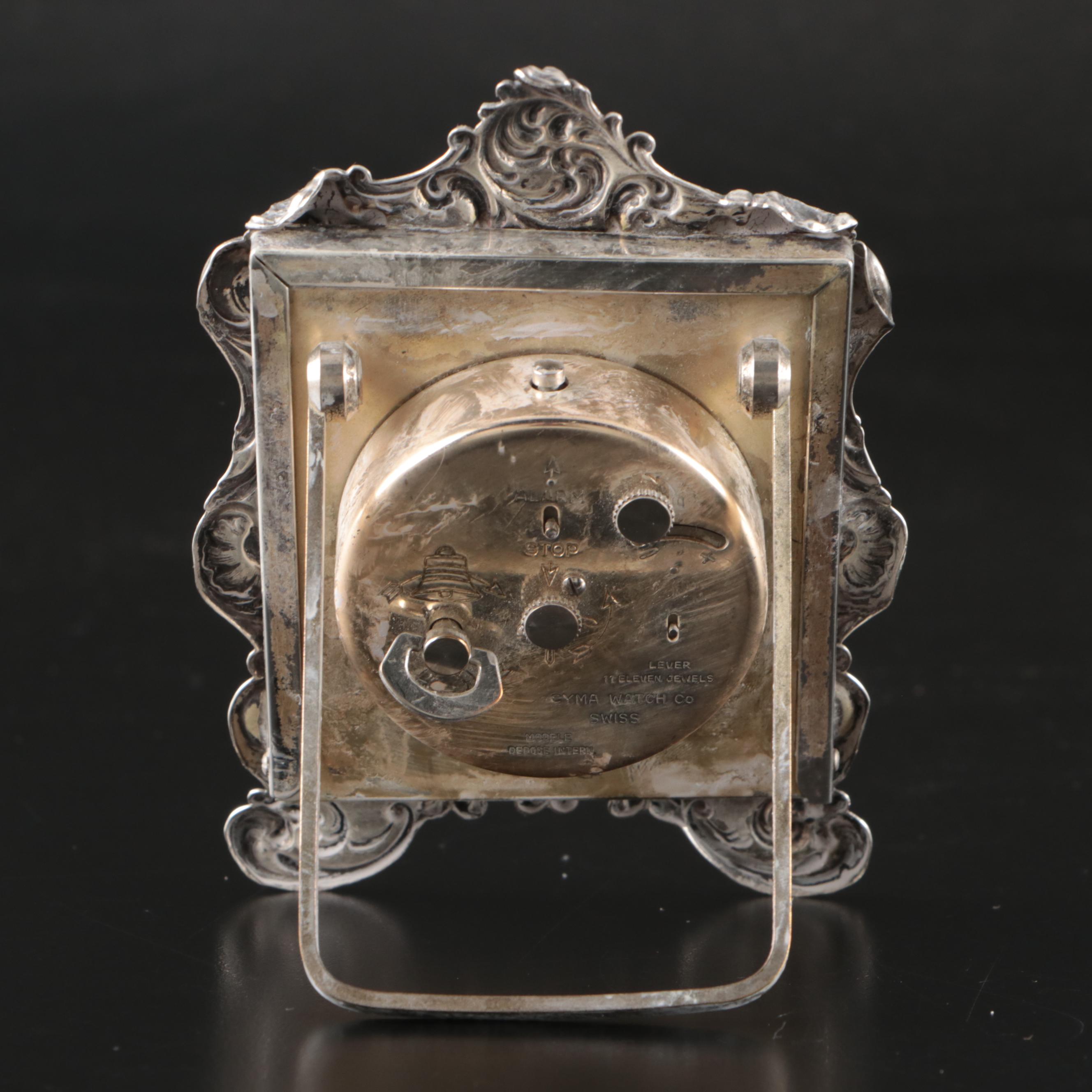 Gorham Sterling Easel Alarm Clock with Monogrammed Box and Silver Plate Box