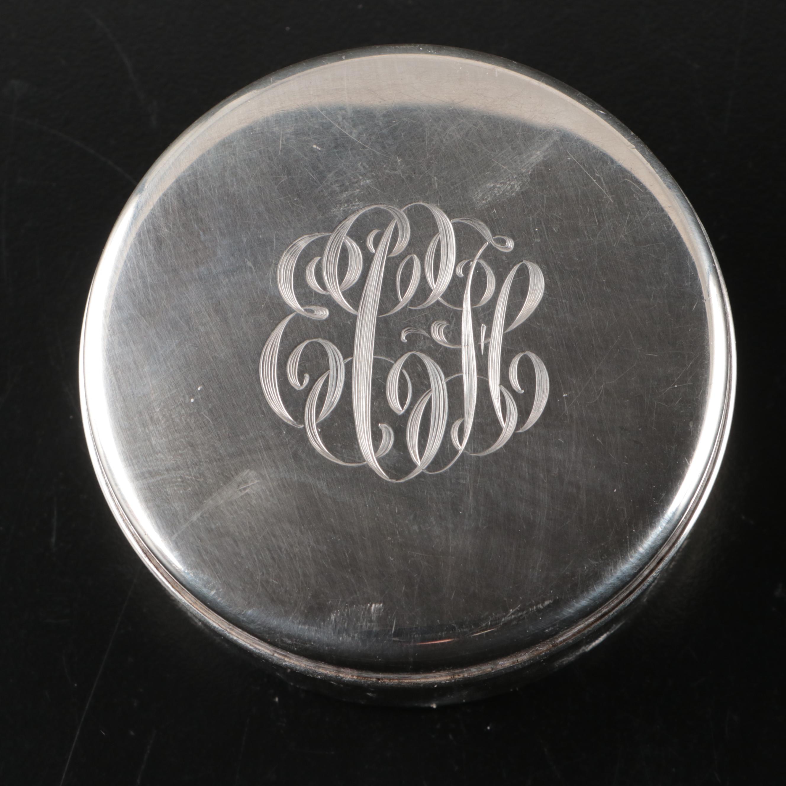 Gorham Sterling Easel Alarm Clock with Monogrammed Box and Silver Plate Box