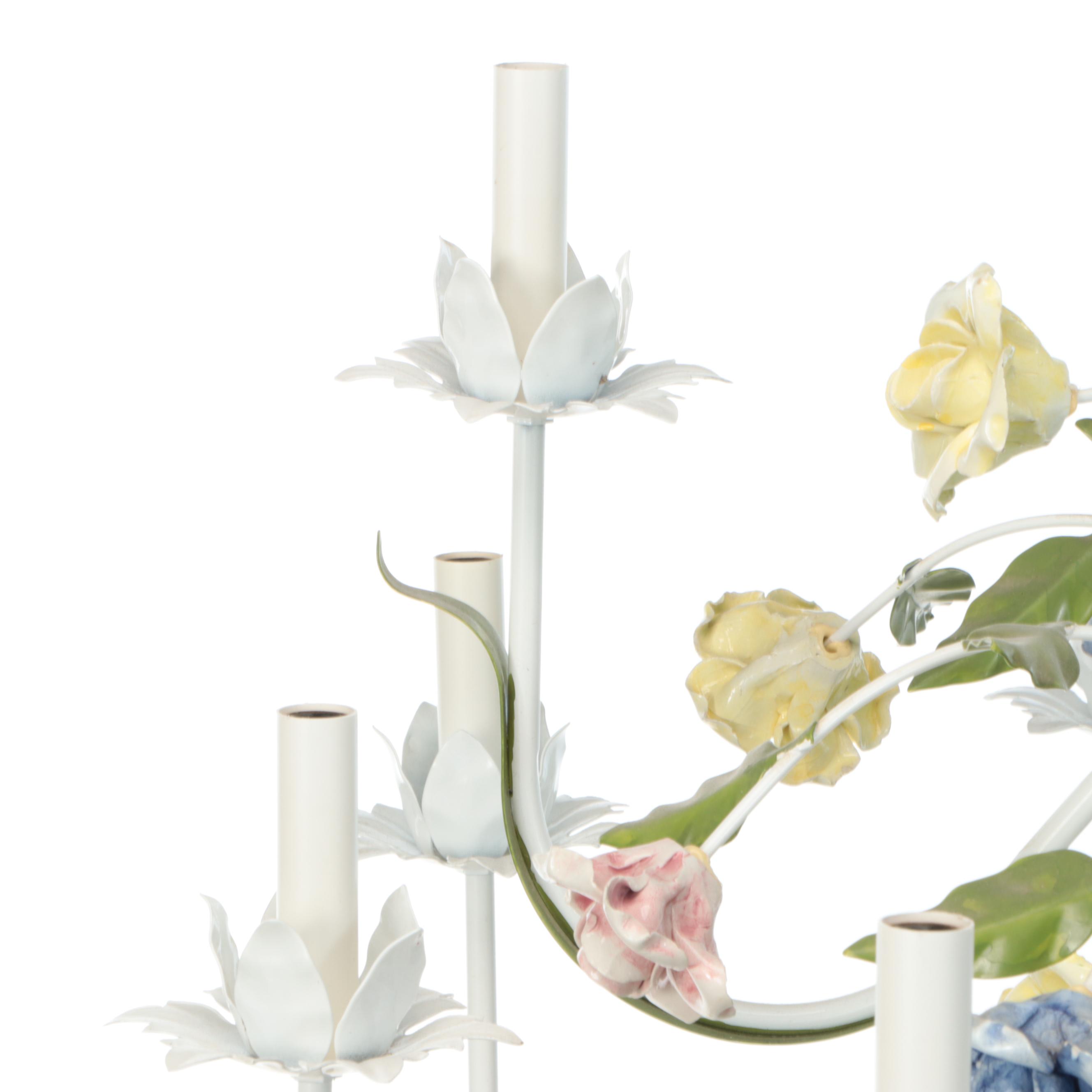 Italianate Mid Century Style Tole Painted Flower Chandelier, Vintage