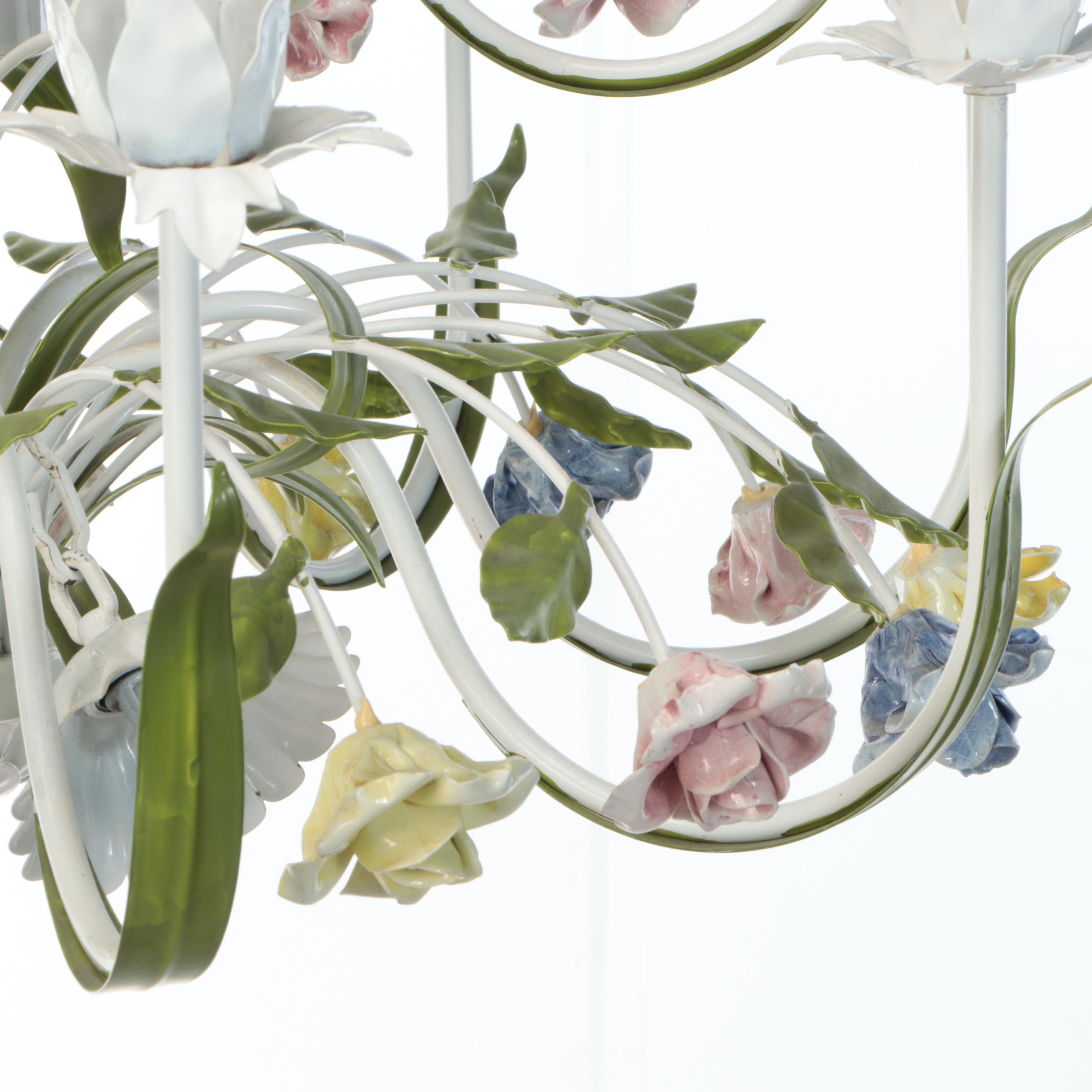 Italianate Mid Century Style Tole Painted Flower Chandelier, Vintage