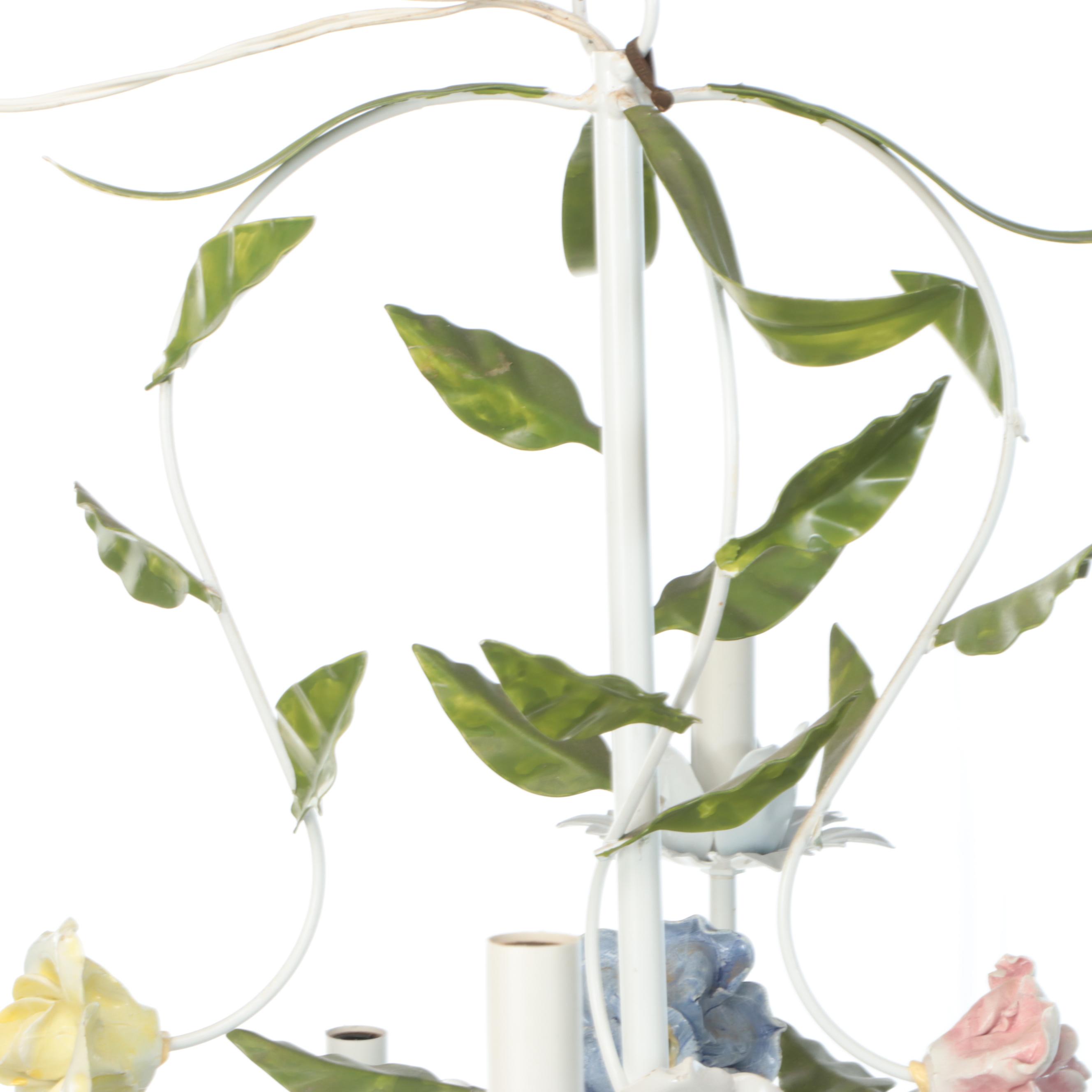 Italianate Mid Century Style Tole Painted Flower Chandelier, Vintage