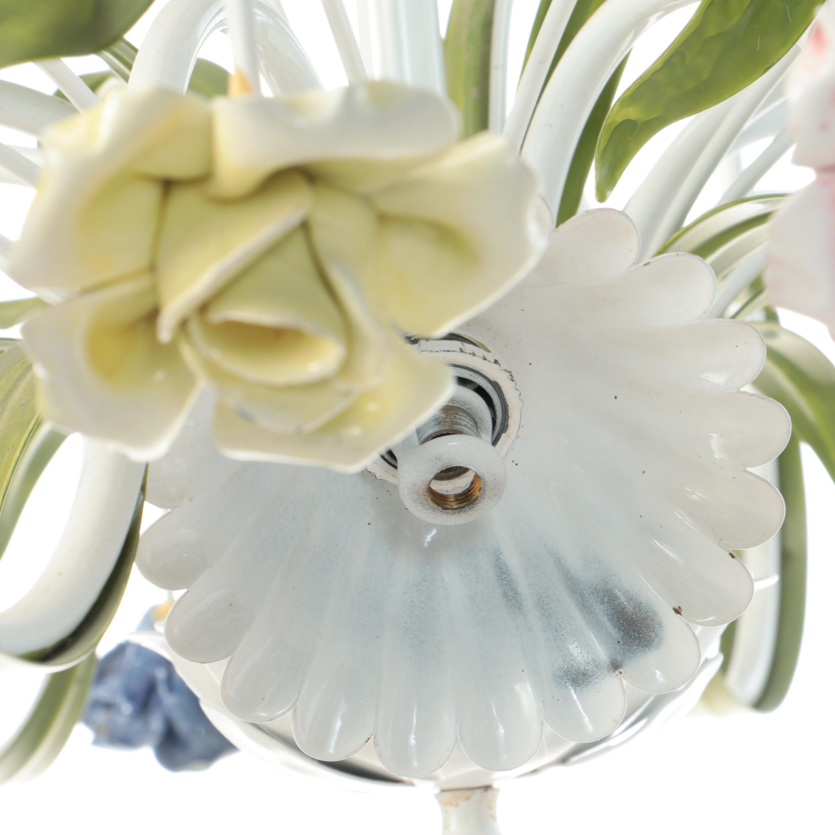Italianate Mid Century Style Tole Painted Flower Chandelier, Vintage
