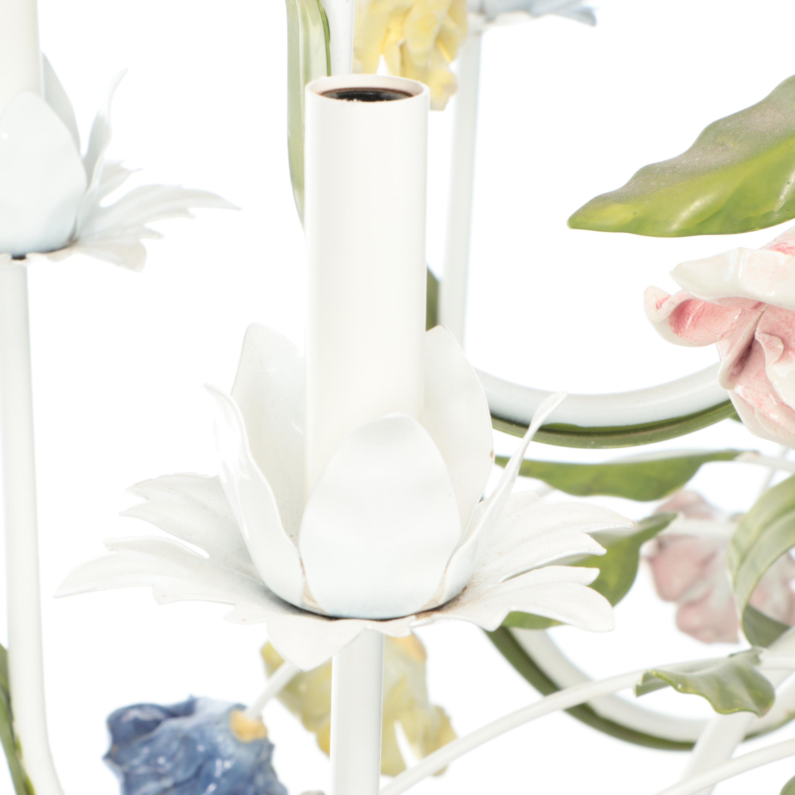 Italianate Mid Century Style Tole Painted Flower Chandelier, Vintage