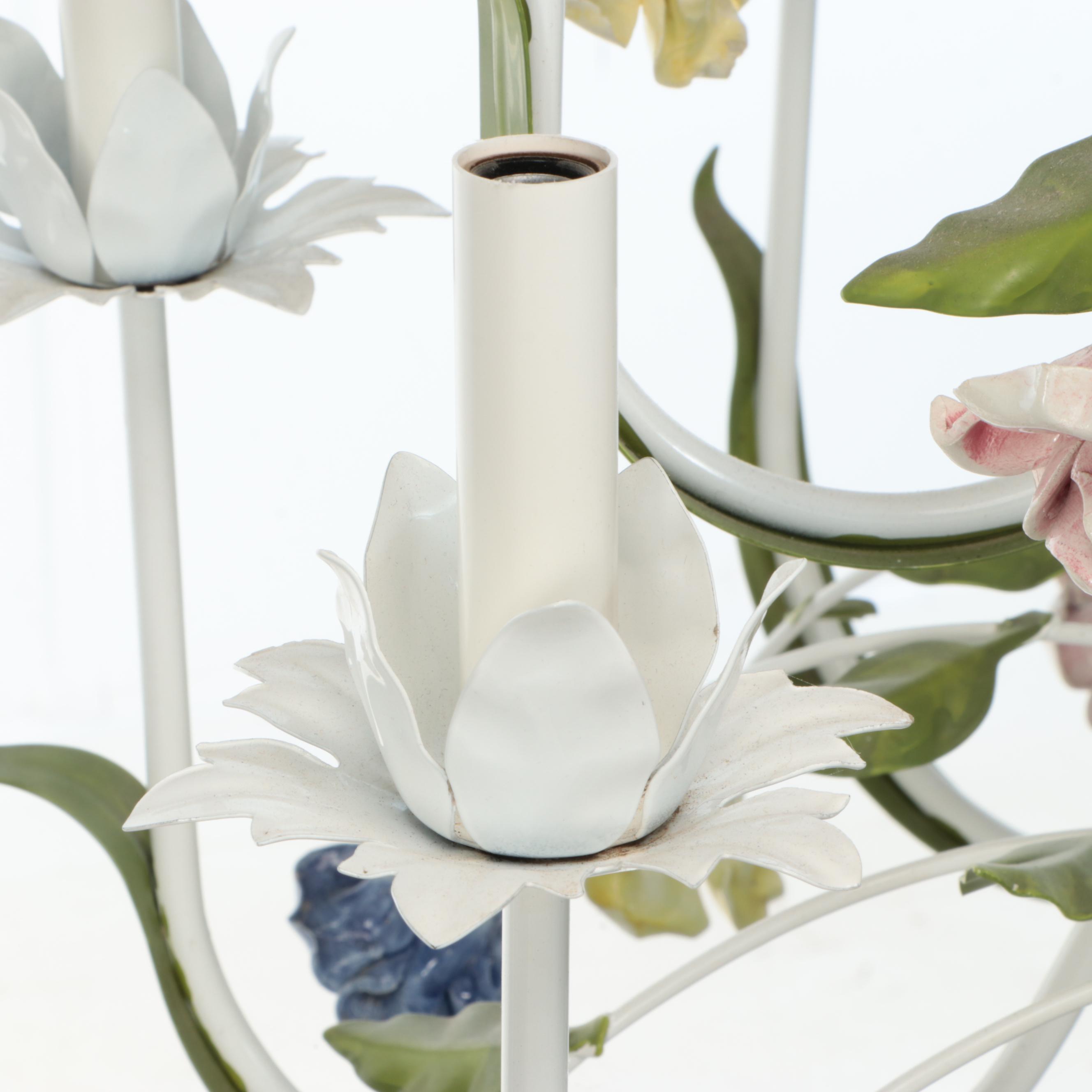 Italianate Mid Century Style Tole Painted Flower Chandelier, Vintage