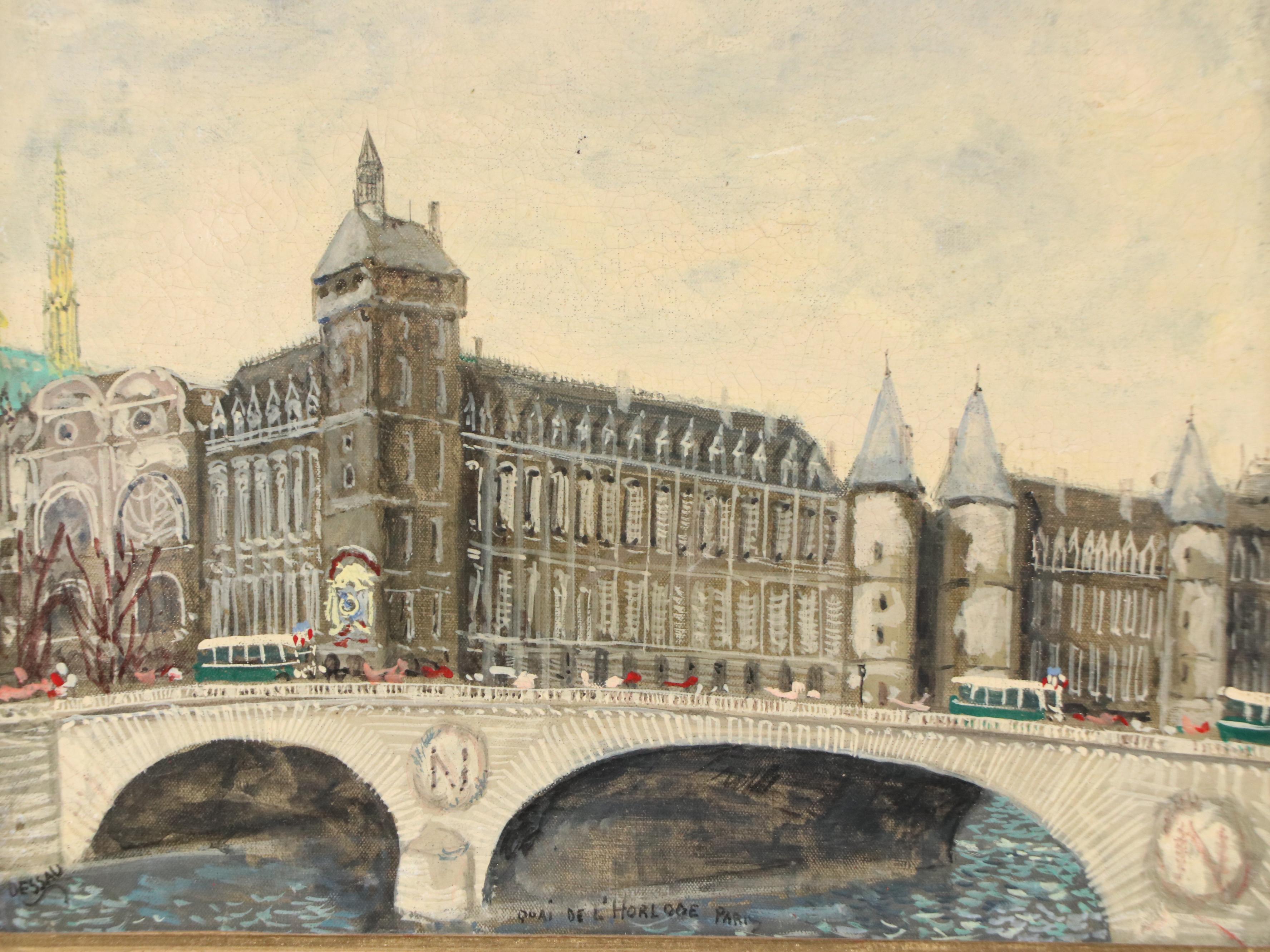 Paul Dessau Parisian Cityscape Oil Painting "Quai de l'Horloge," 20th Century