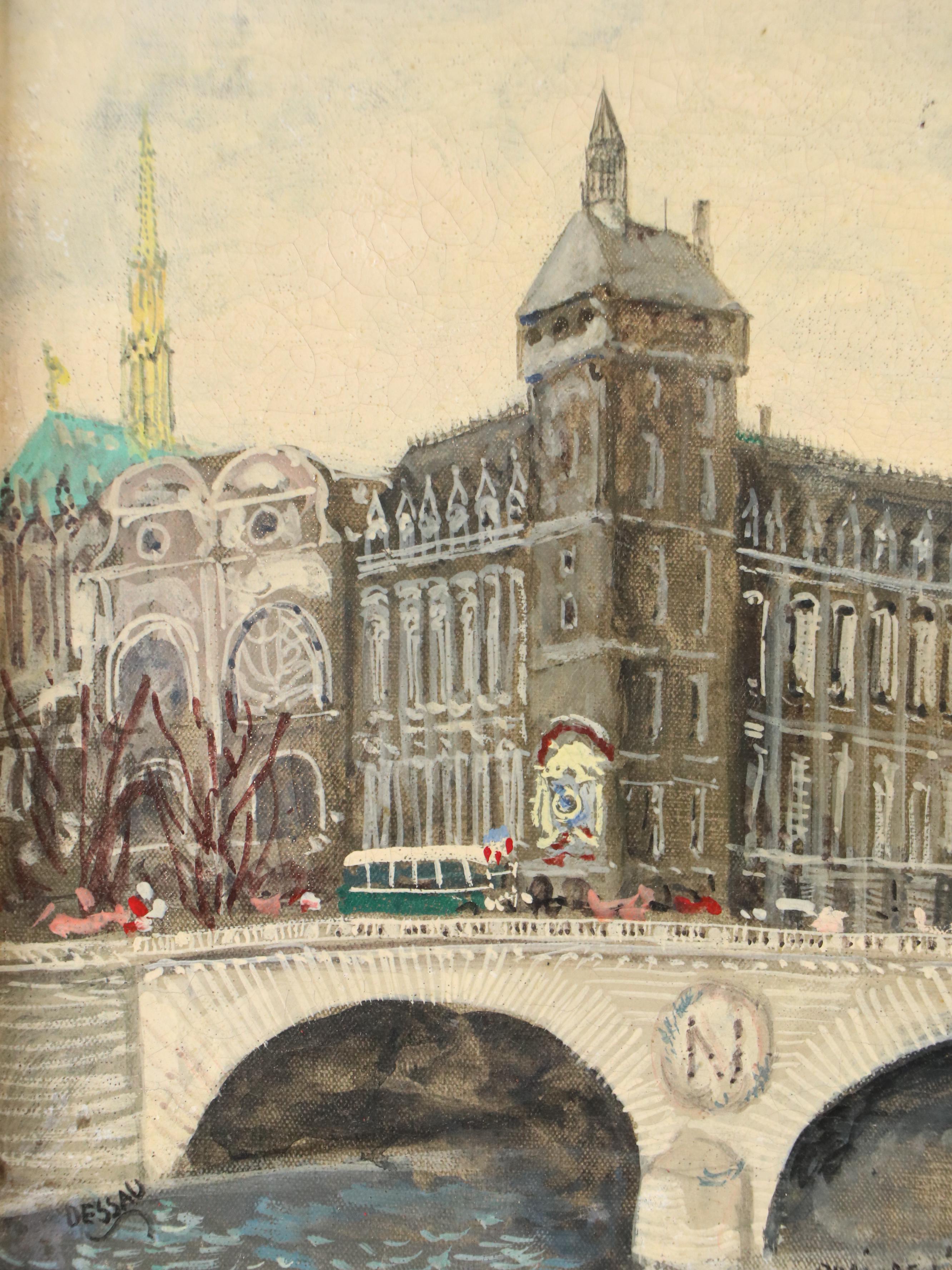 Paul Dessau Parisian Cityscape Oil Painting "Quai de l'Horloge," 20th Century