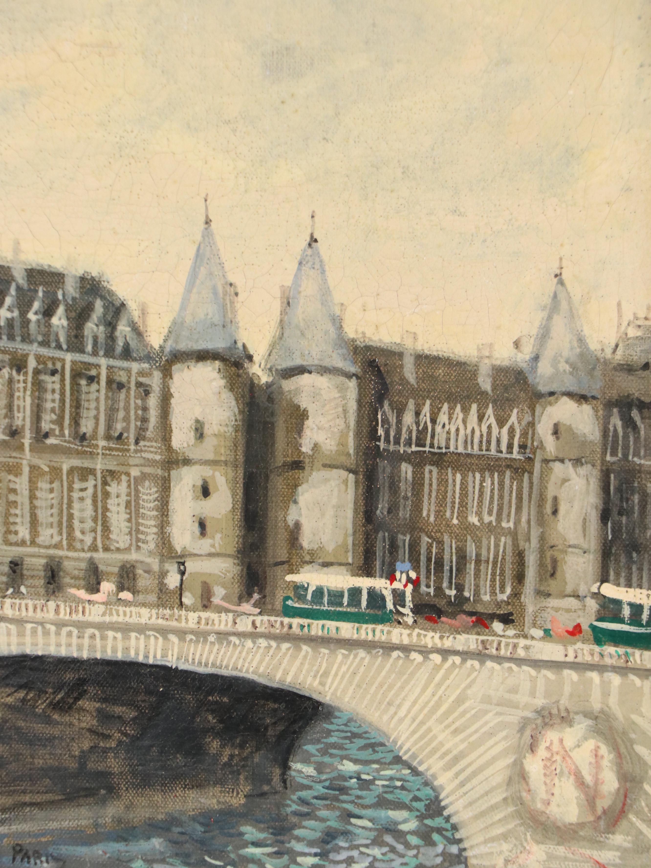 Paul Dessau Parisian Cityscape Oil Painting "Quai de l'Horloge," 20th Century