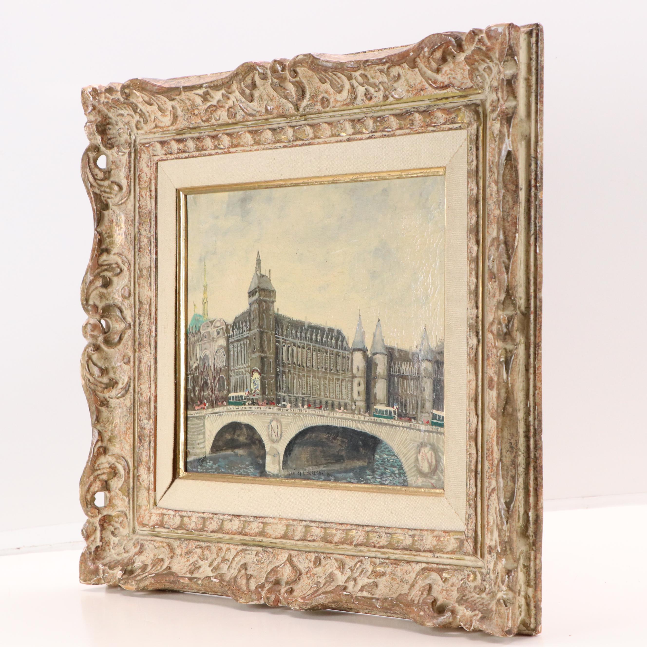 Paul Dessau Parisian Cityscape Oil Painting "Quai de l'Horloge," 20th Century