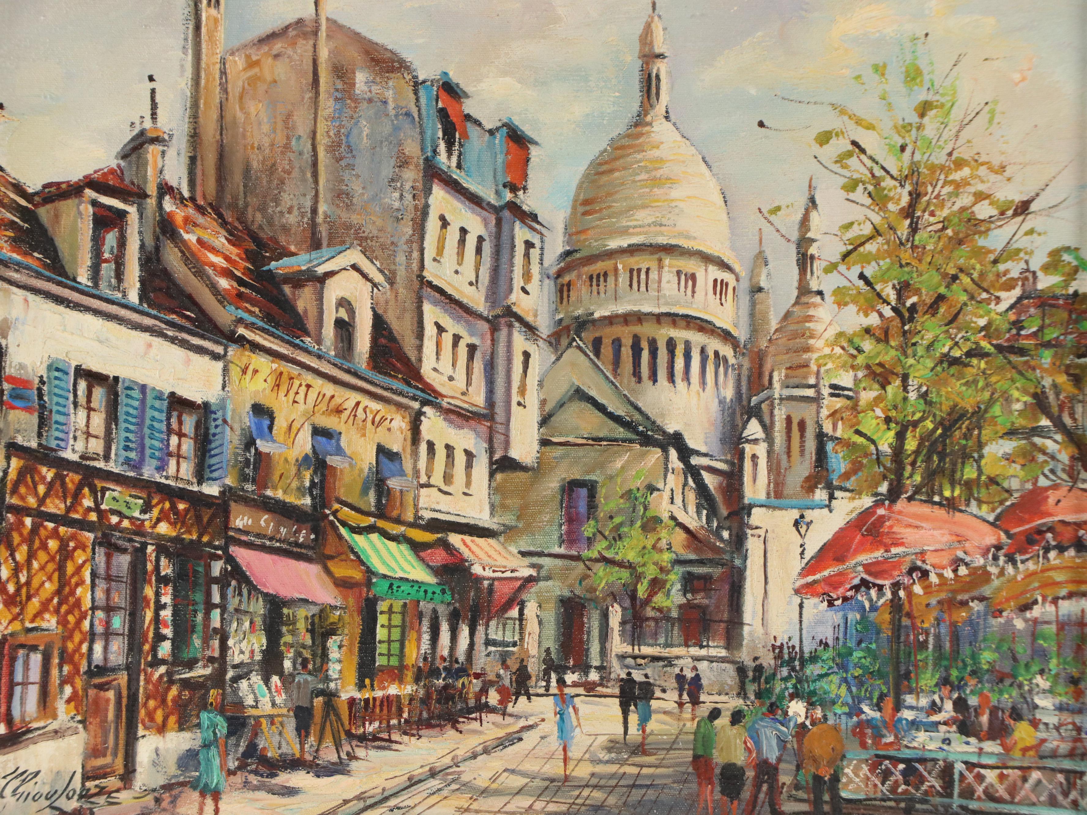 E. Chioulouze Oil Painting of European Street Scene, Mid to Late 20th Century