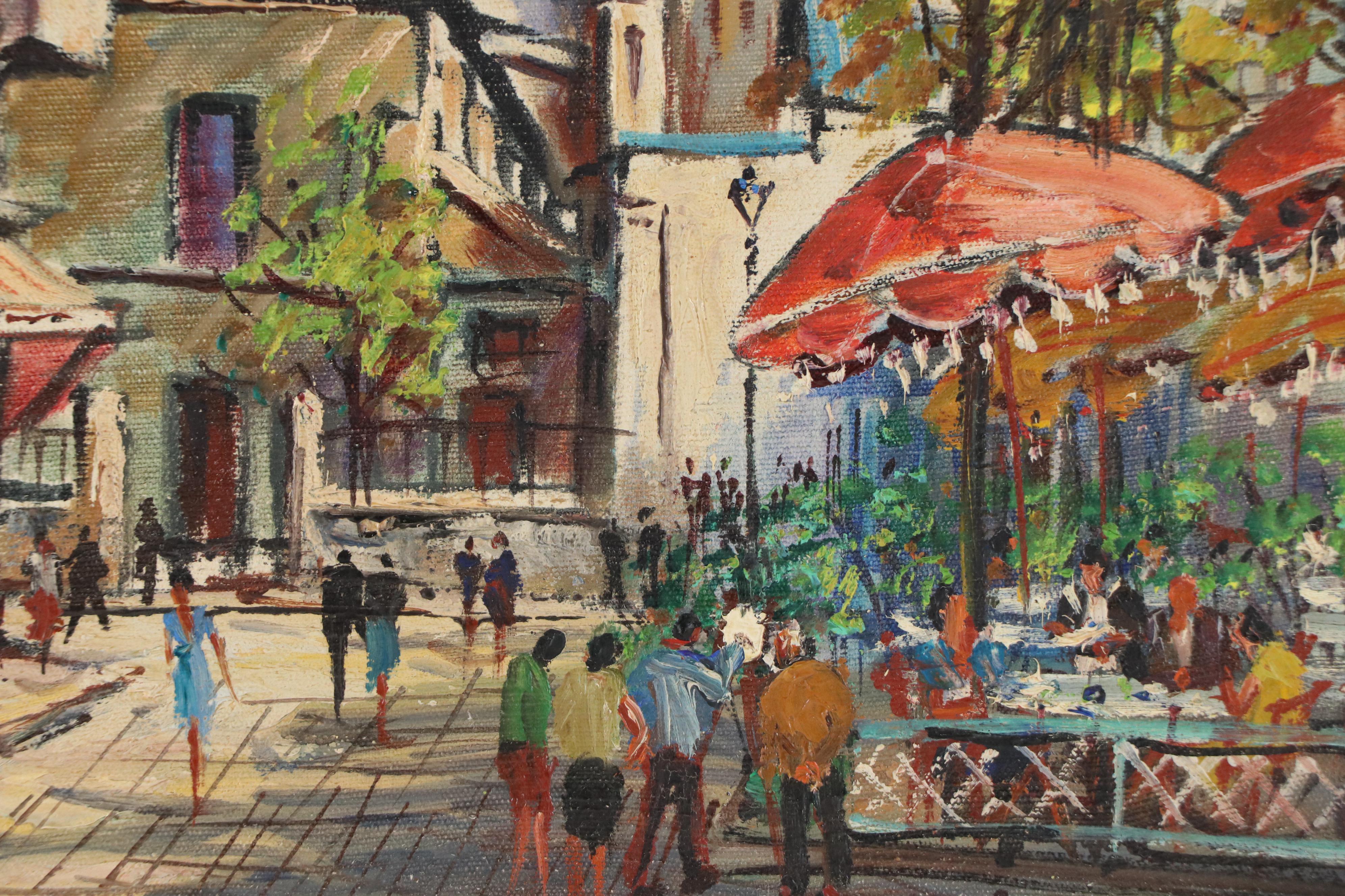 E. Chioulouze Oil Painting of European Street Scene, Mid to Late 20th Century
