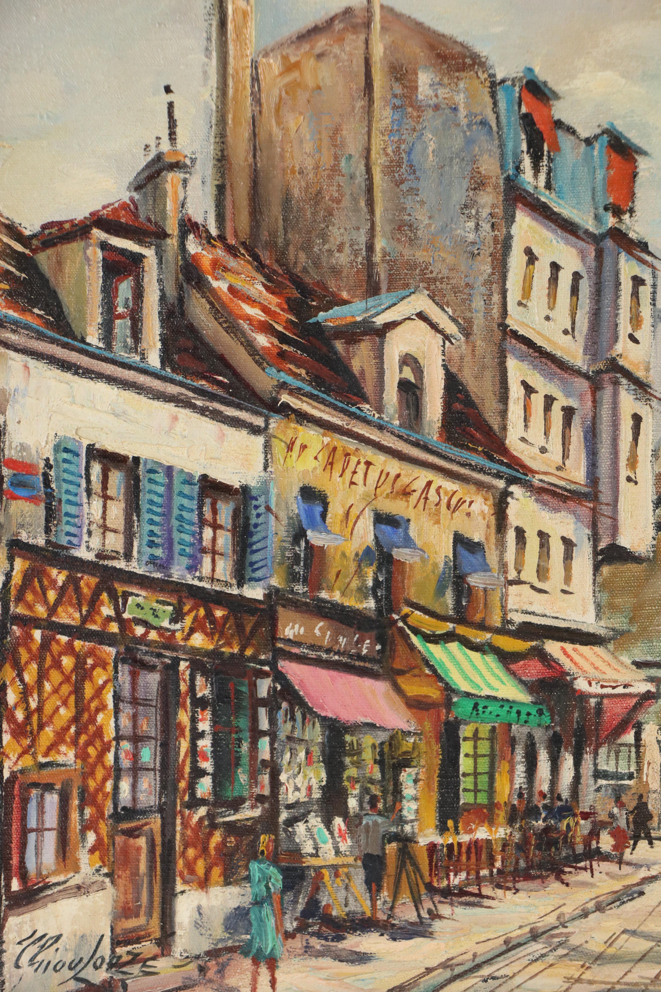 E. Chioulouze Oil Painting of European Street Scene, Mid to Late 20th Century