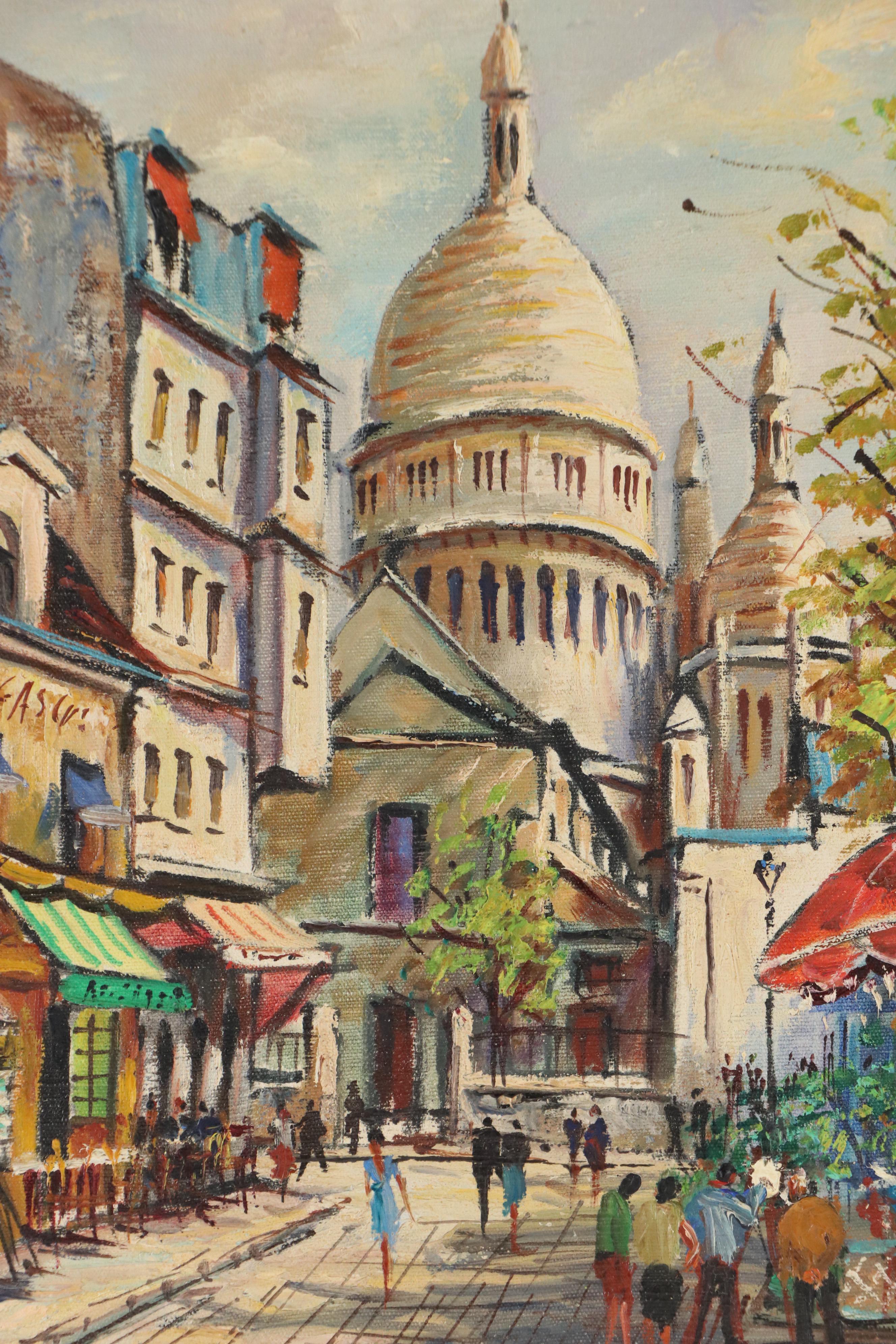 E. Chioulouze Oil Painting of European Street Scene, Mid to Late 20th Century