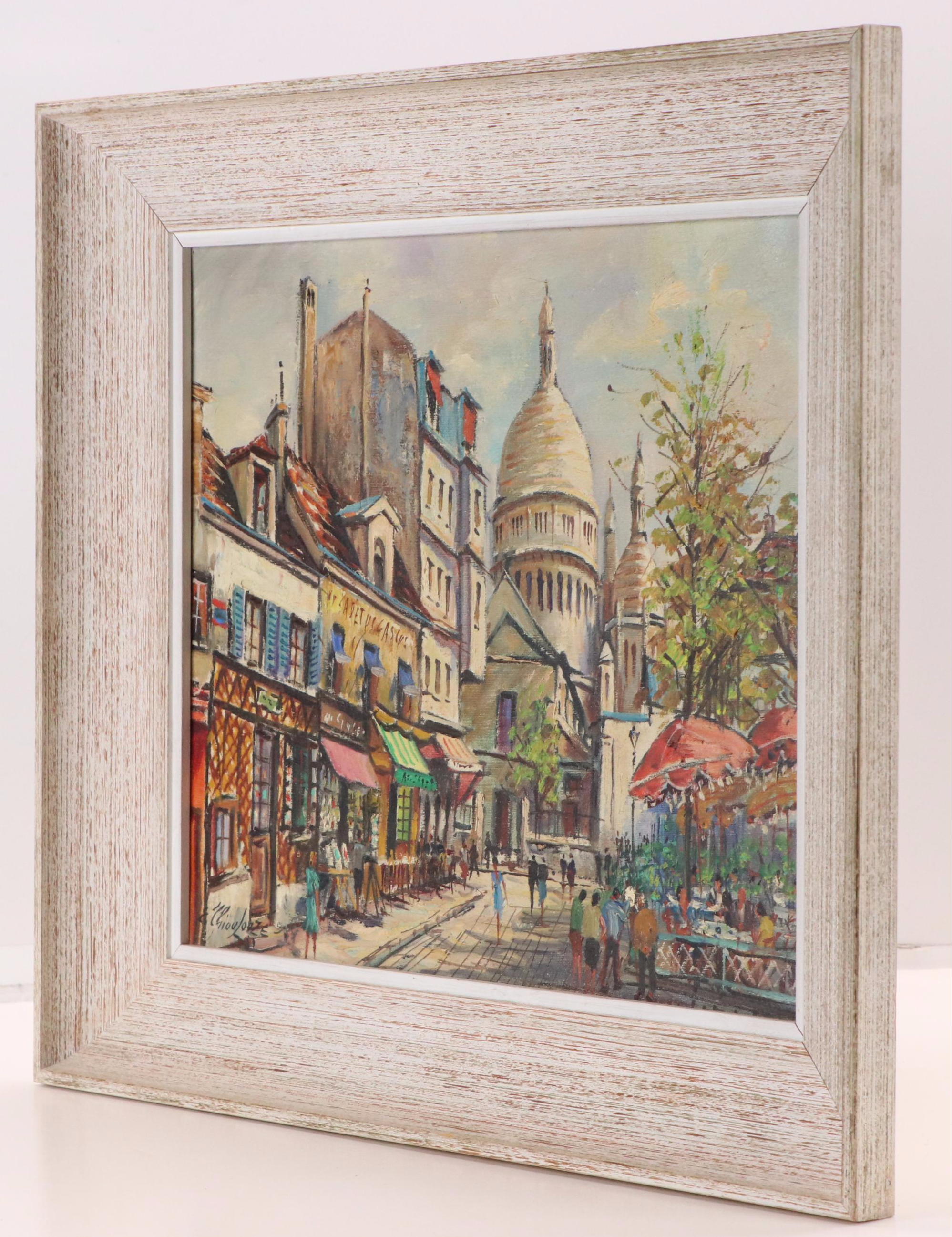 E. Chioulouze Oil Painting of European Street Scene, Mid to Late 20th Century