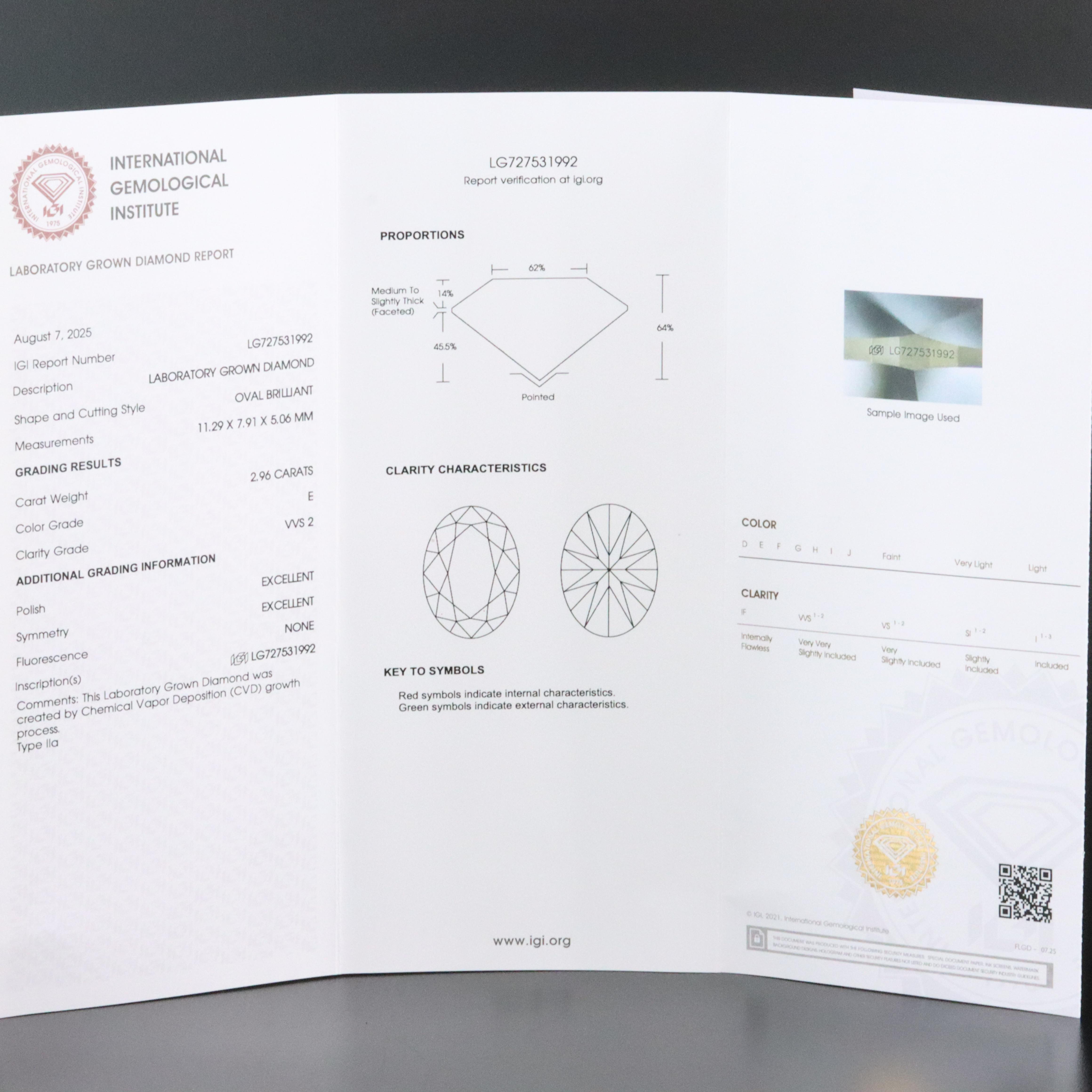 18K 2.96 CT Lab Grown Diamond Solitaire Ring with IGI Report