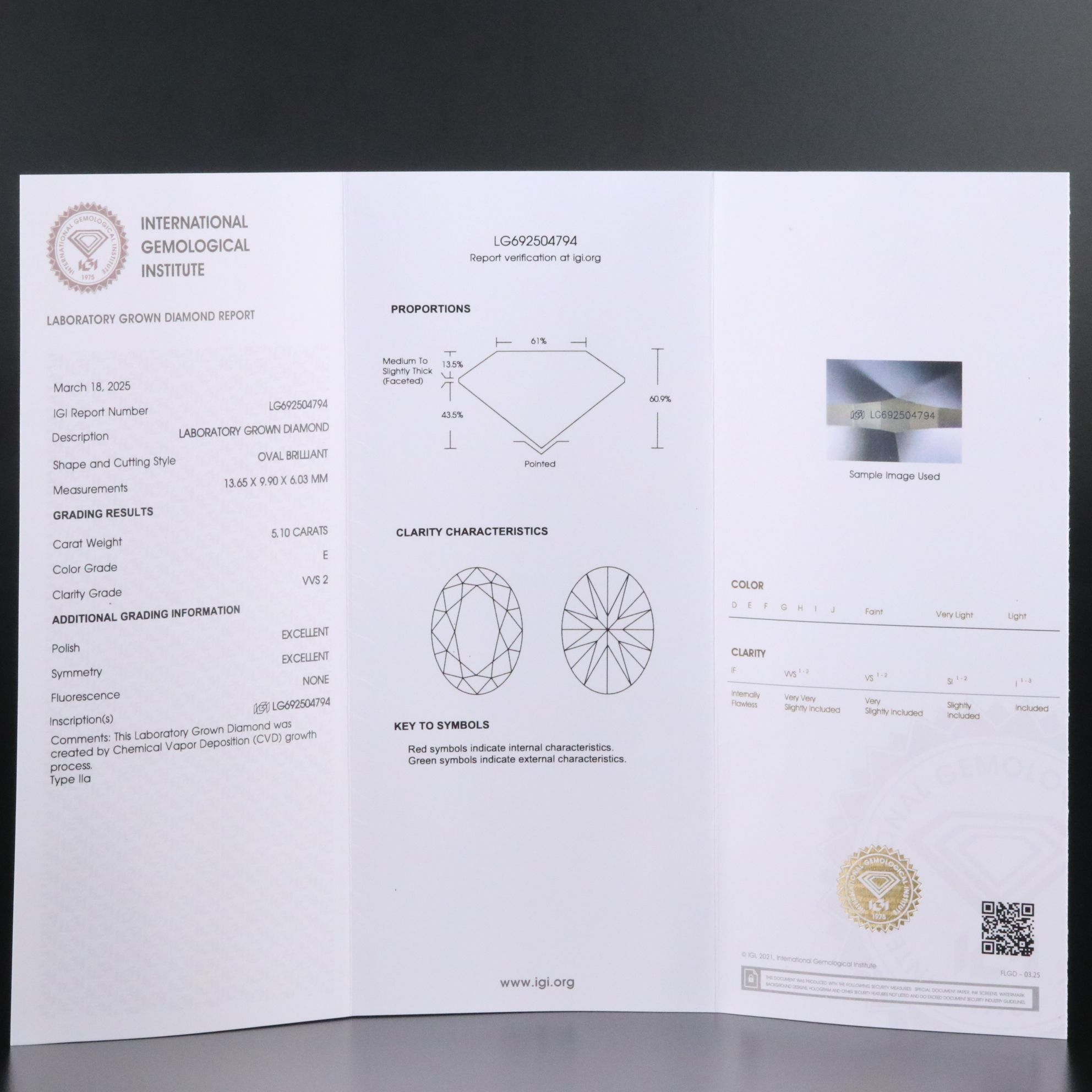 18K 5.10 CT Lab Grown Diamond Ring with IGI Report