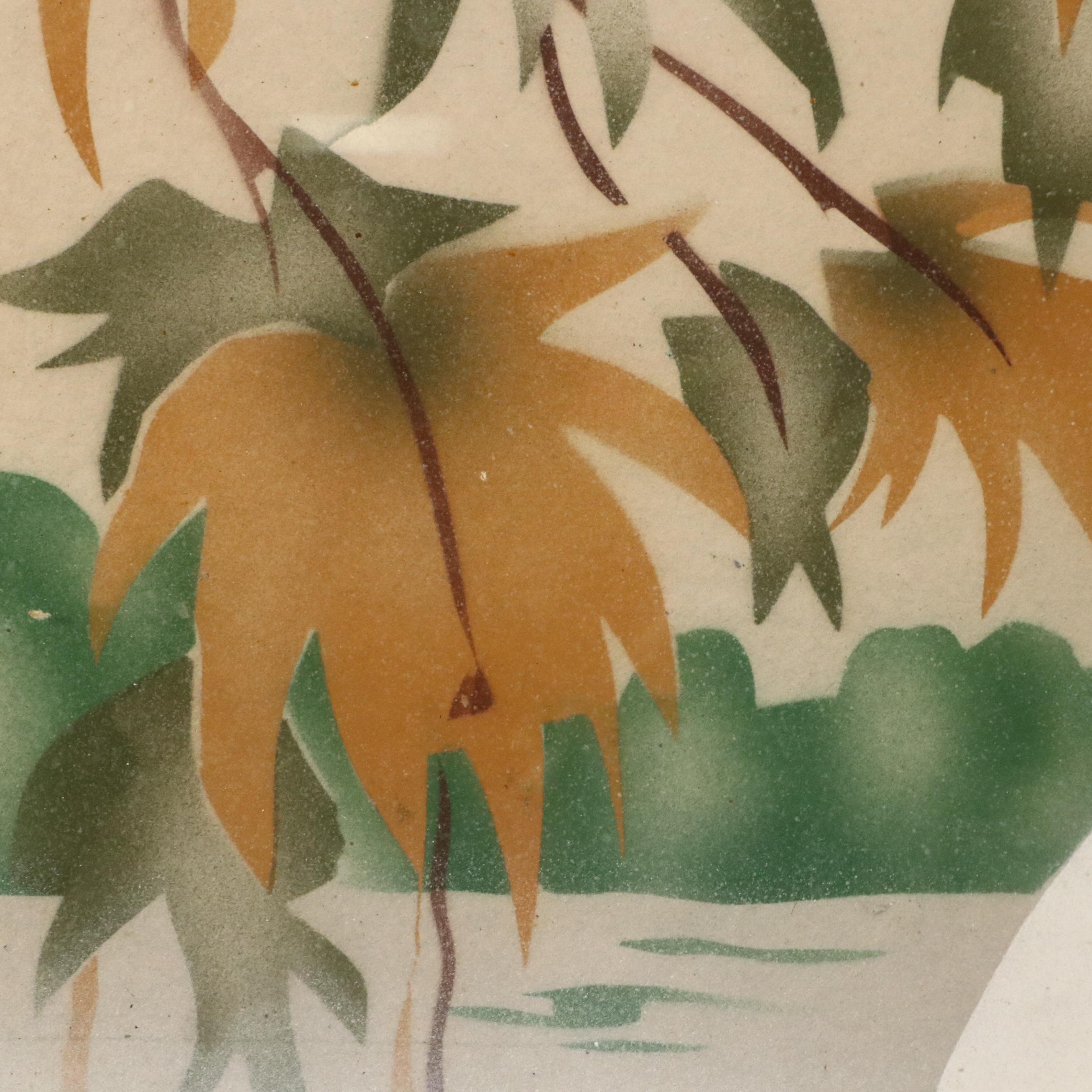 W. E. Hentschel Airbrush Painting of Egrets Along the Water, Circa 1960