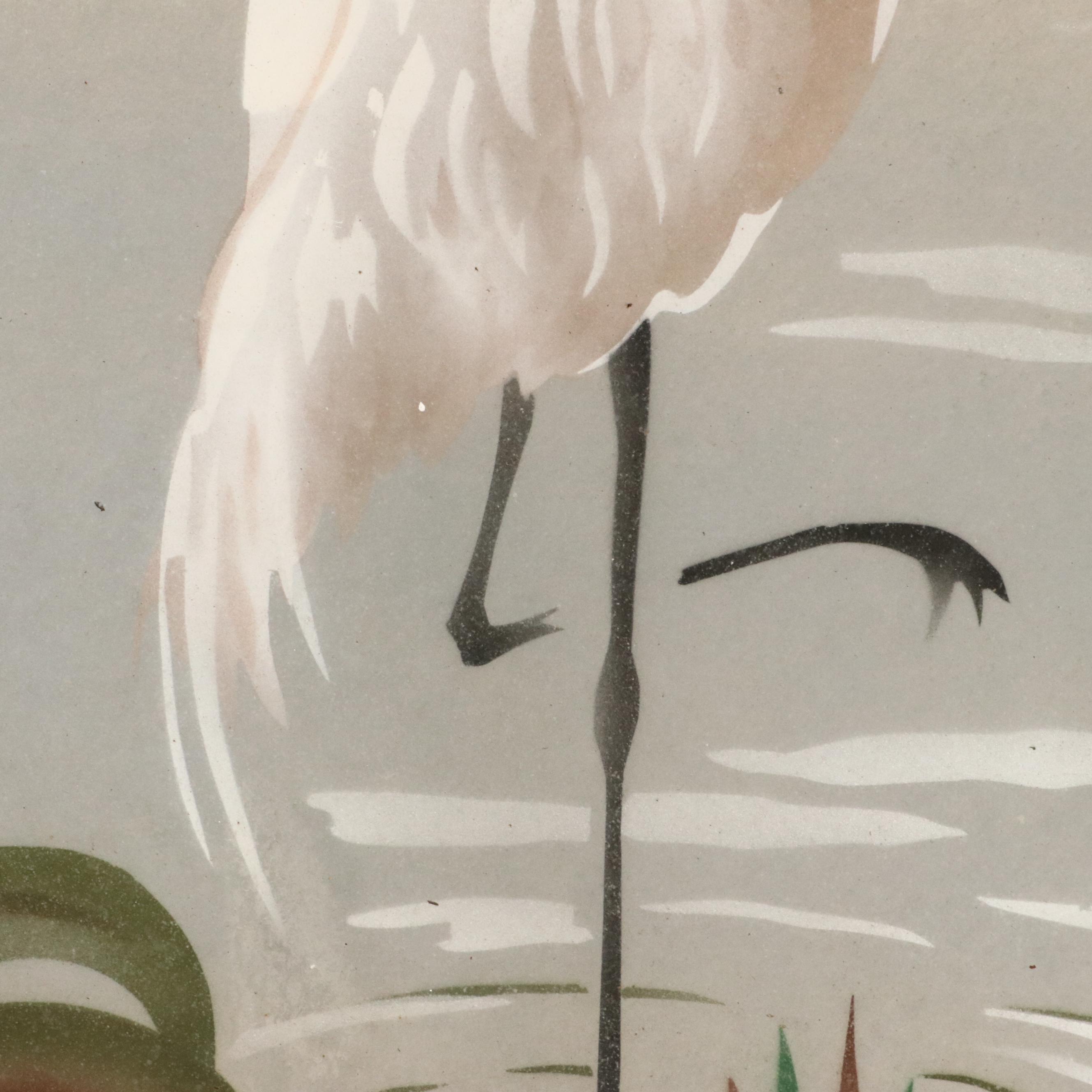 W. E. Hentschel Airbrush Painting of Egrets Along the Water, Circa 1960