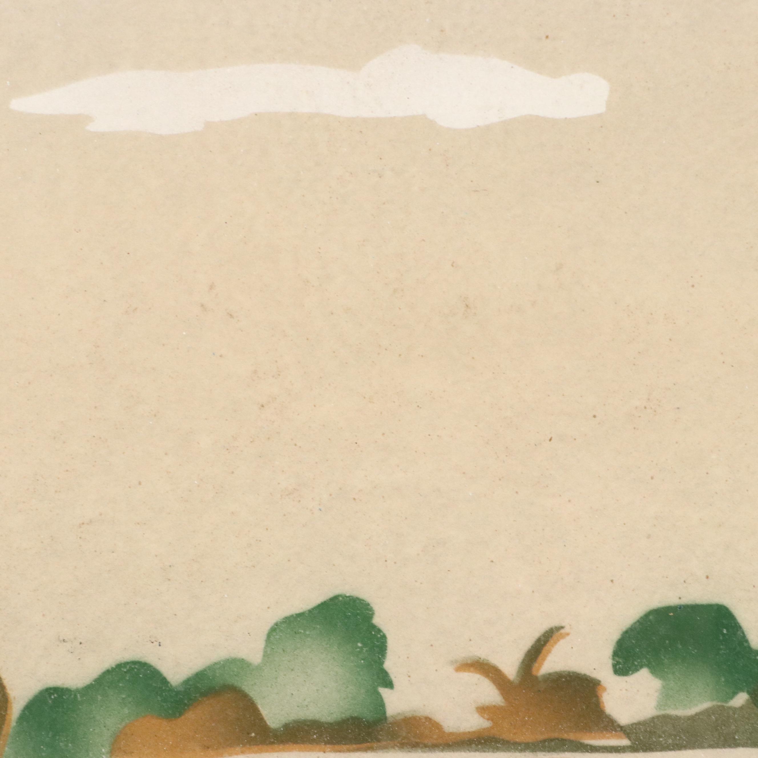 W. E. Hentschel Airbrush Painting of Egrets Along the Water, Circa 1960