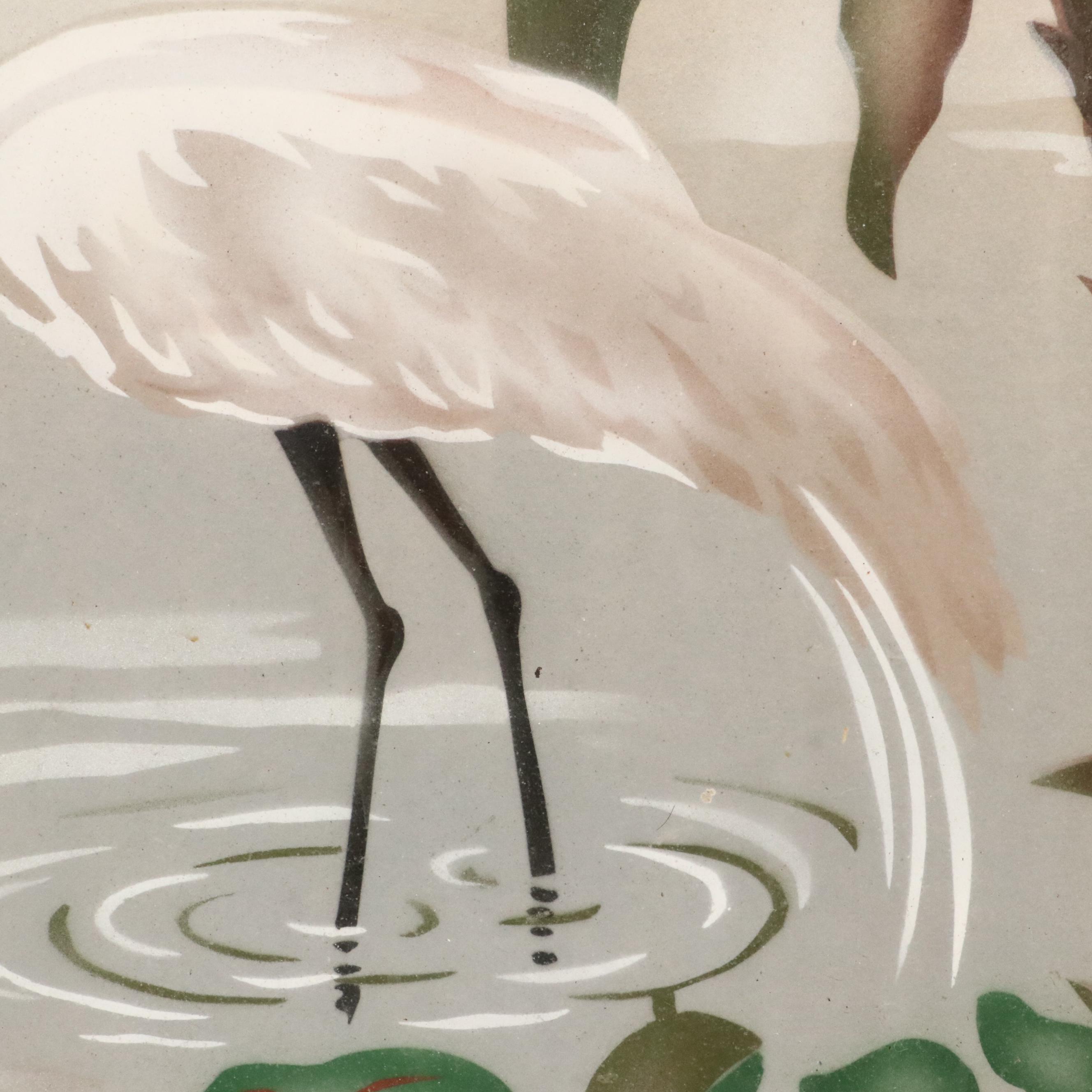 W. E. Hentschel Airbrush Painting of Egrets Along the Water, Circa 1960