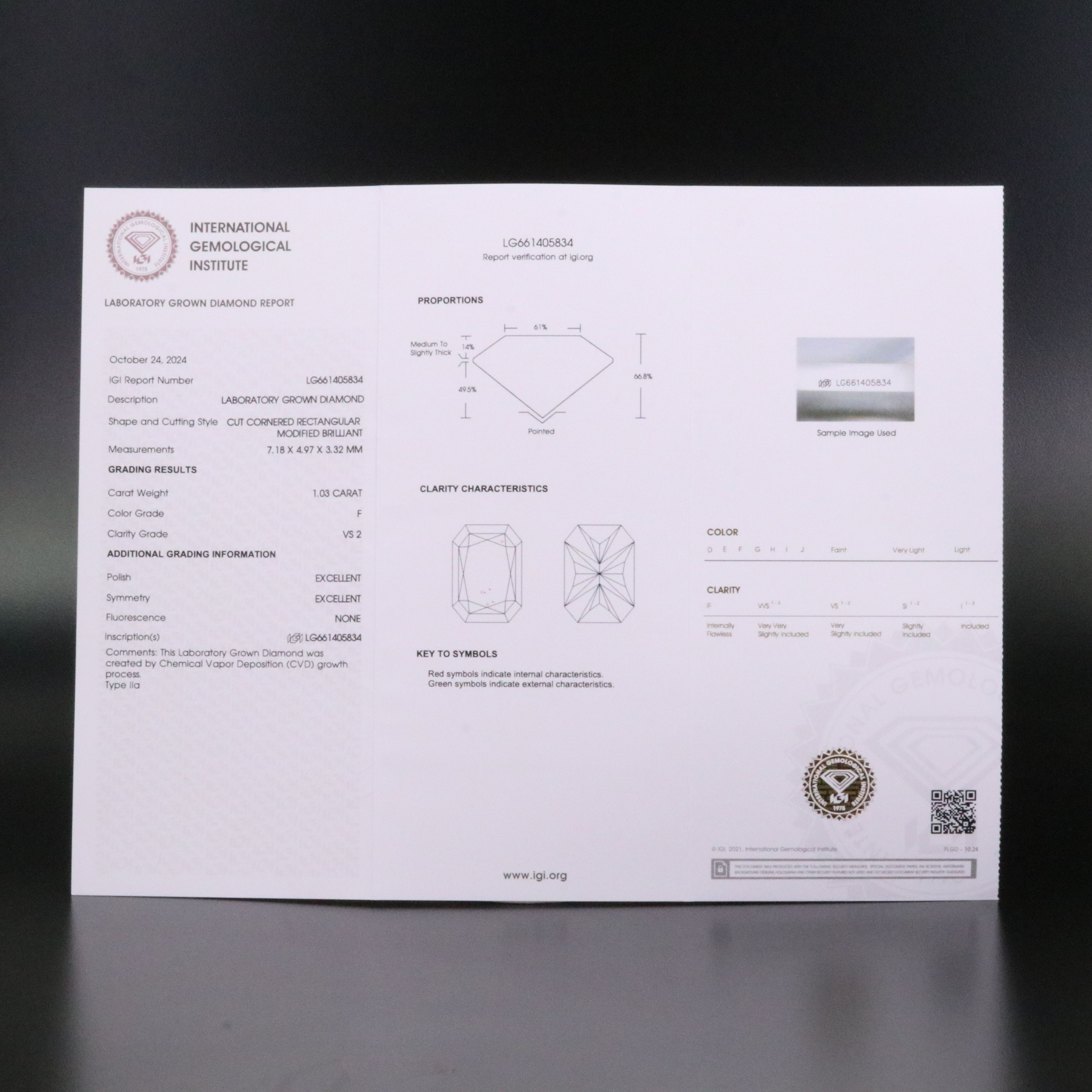 Loose 1.03 CT Lab Grown Diamond with IGI Report