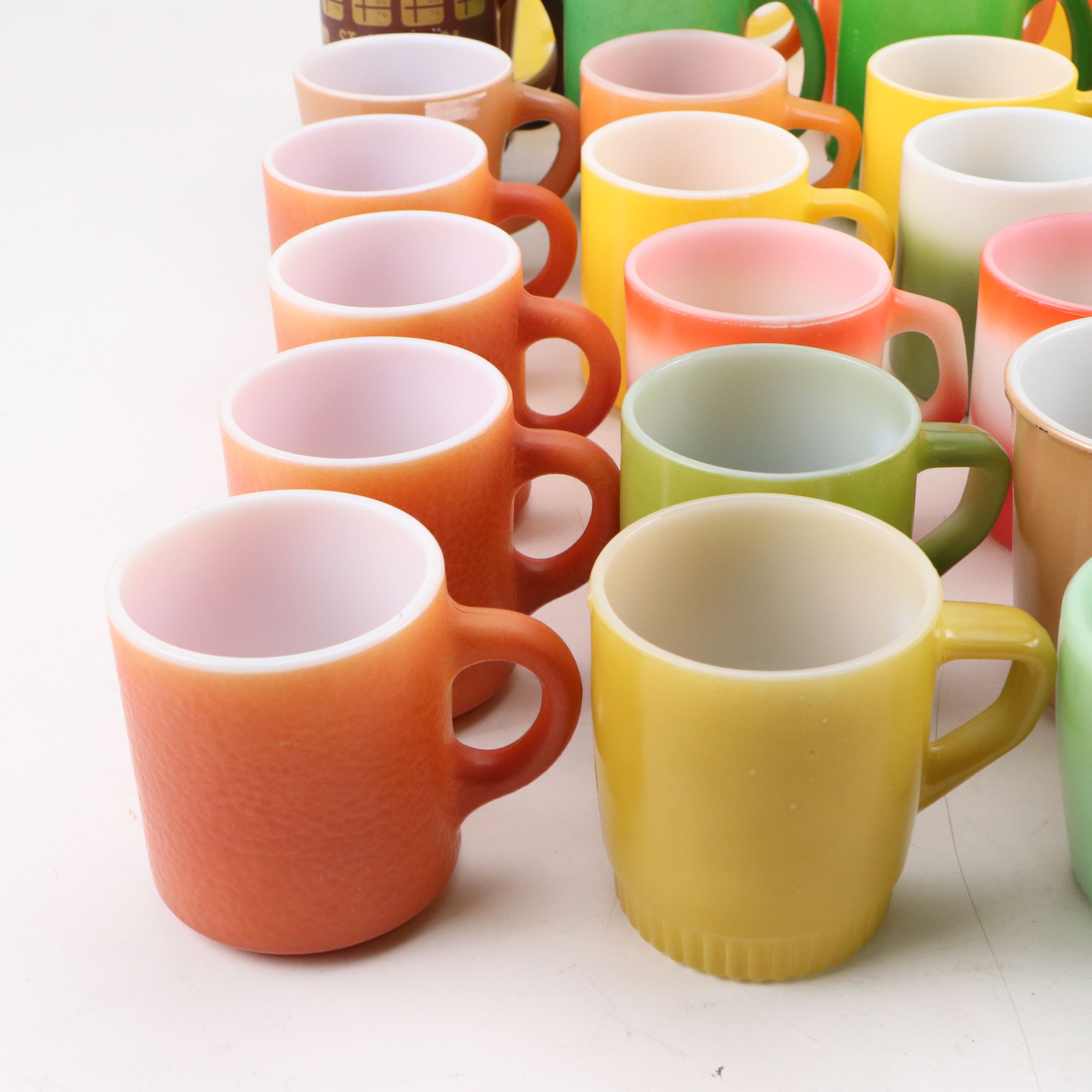 Fire-King with Corning and More Glass Mugs, Mid to Late 20th C.