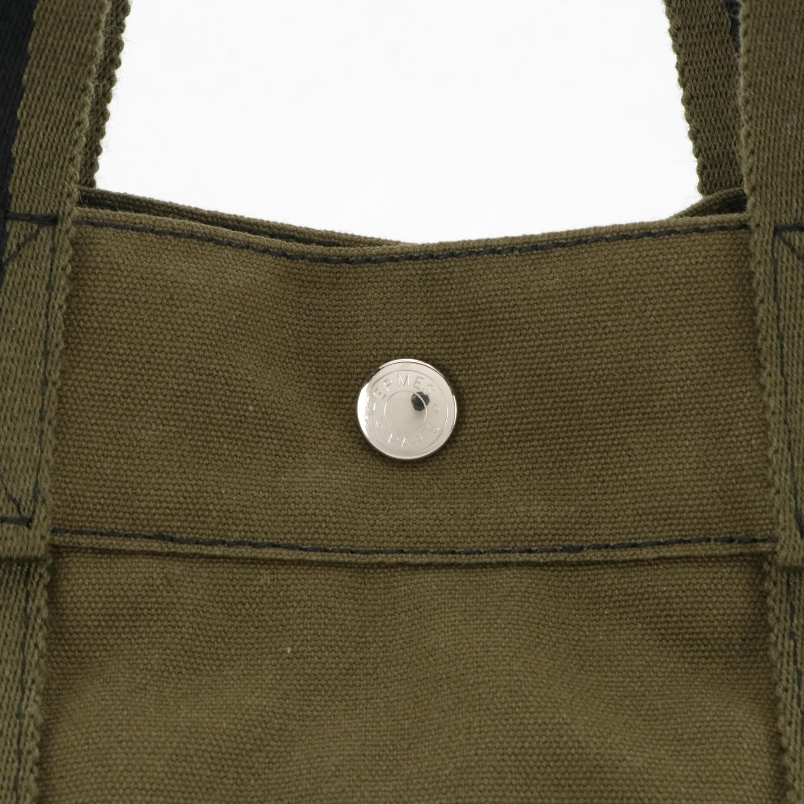 Hermès Fourre-Tout MM in Olive Green and Navy Cotton Canvas