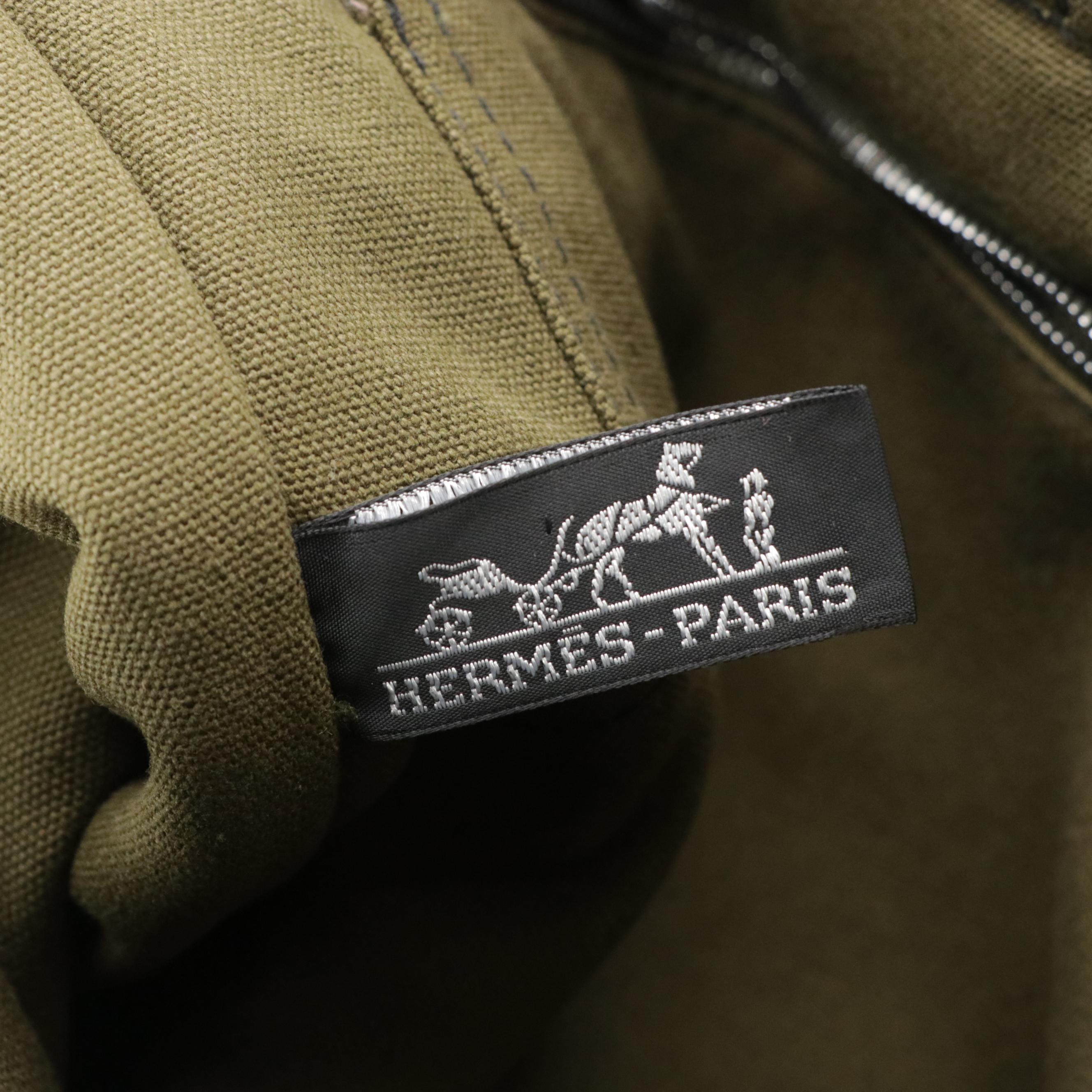 Hermès Fourre-Tout MM in Olive Green and Navy Cotton Canvas