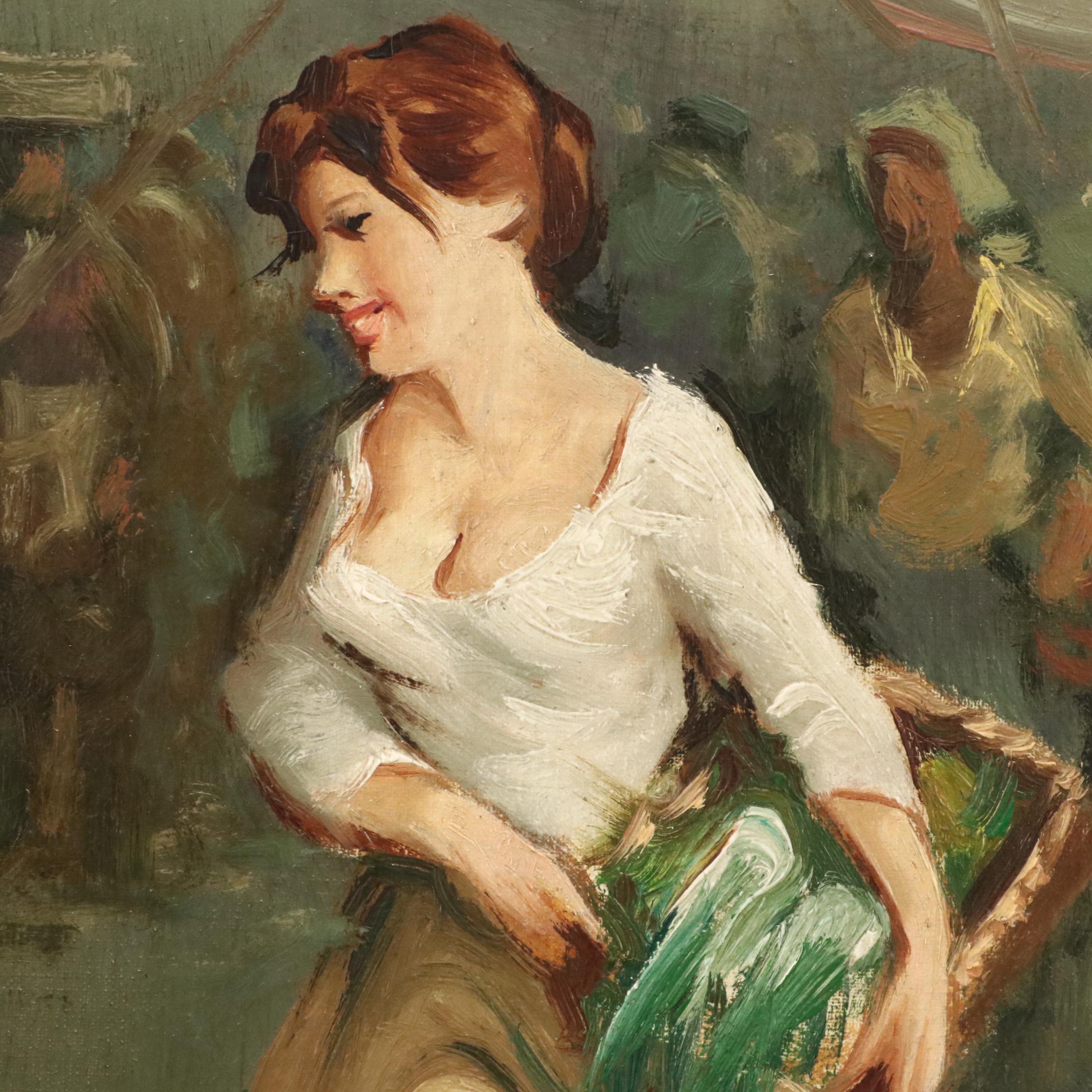 Oil Painting of Neapolitan Market Scene, Mid-20th Century