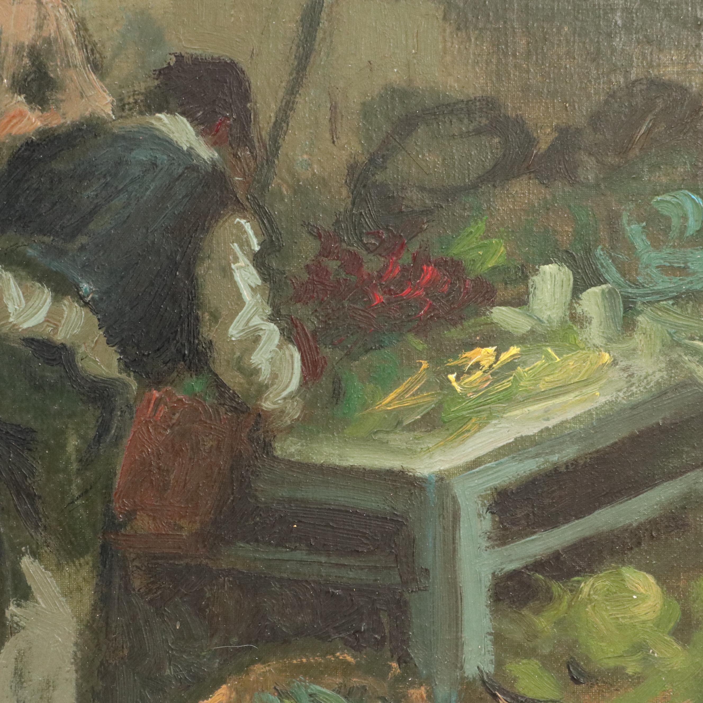 Oil Painting of Neapolitan Market Scene, Mid-20th Century