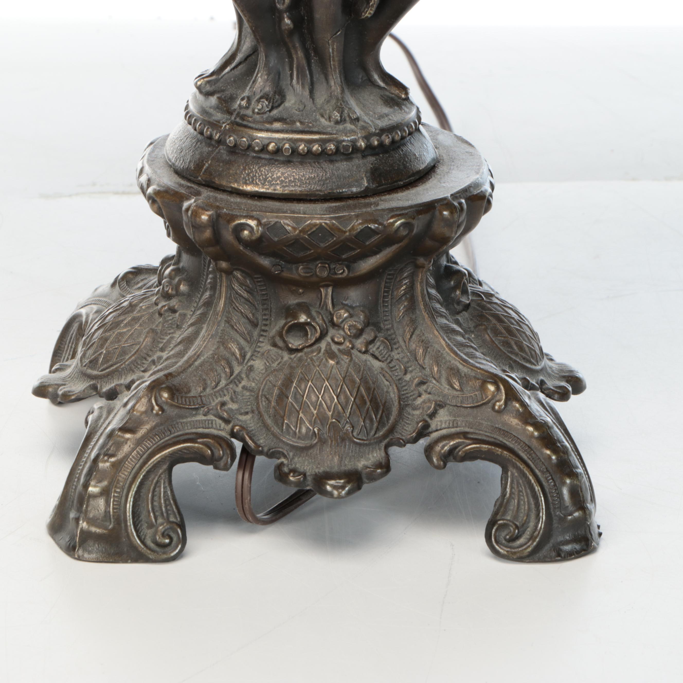 Art Nouveau Style "Three Graces" Bronzed Metal Table Lamp with Dual Shades