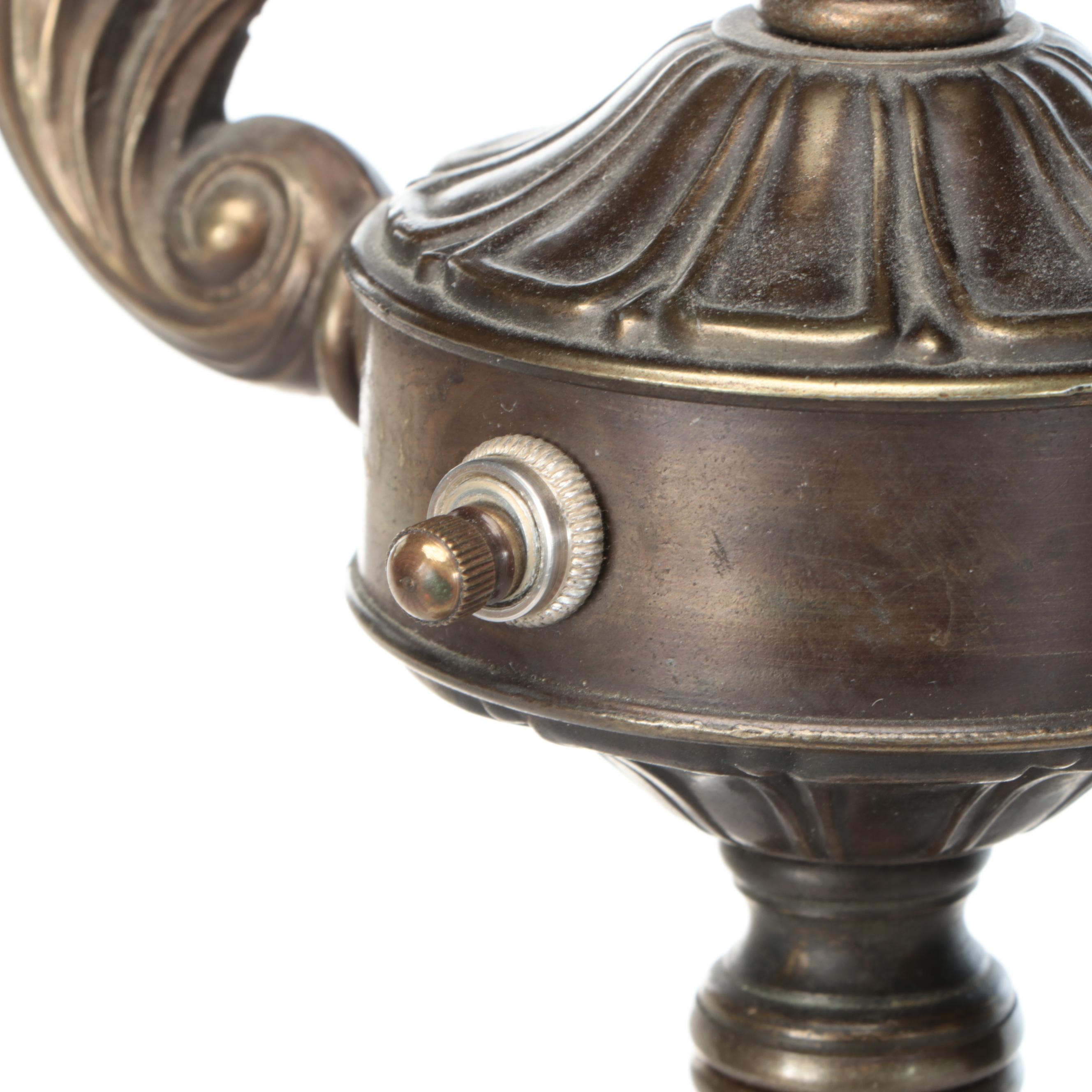 Art Nouveau Style "Three Graces" Bronzed Metal Table Lamp with Dual Shades