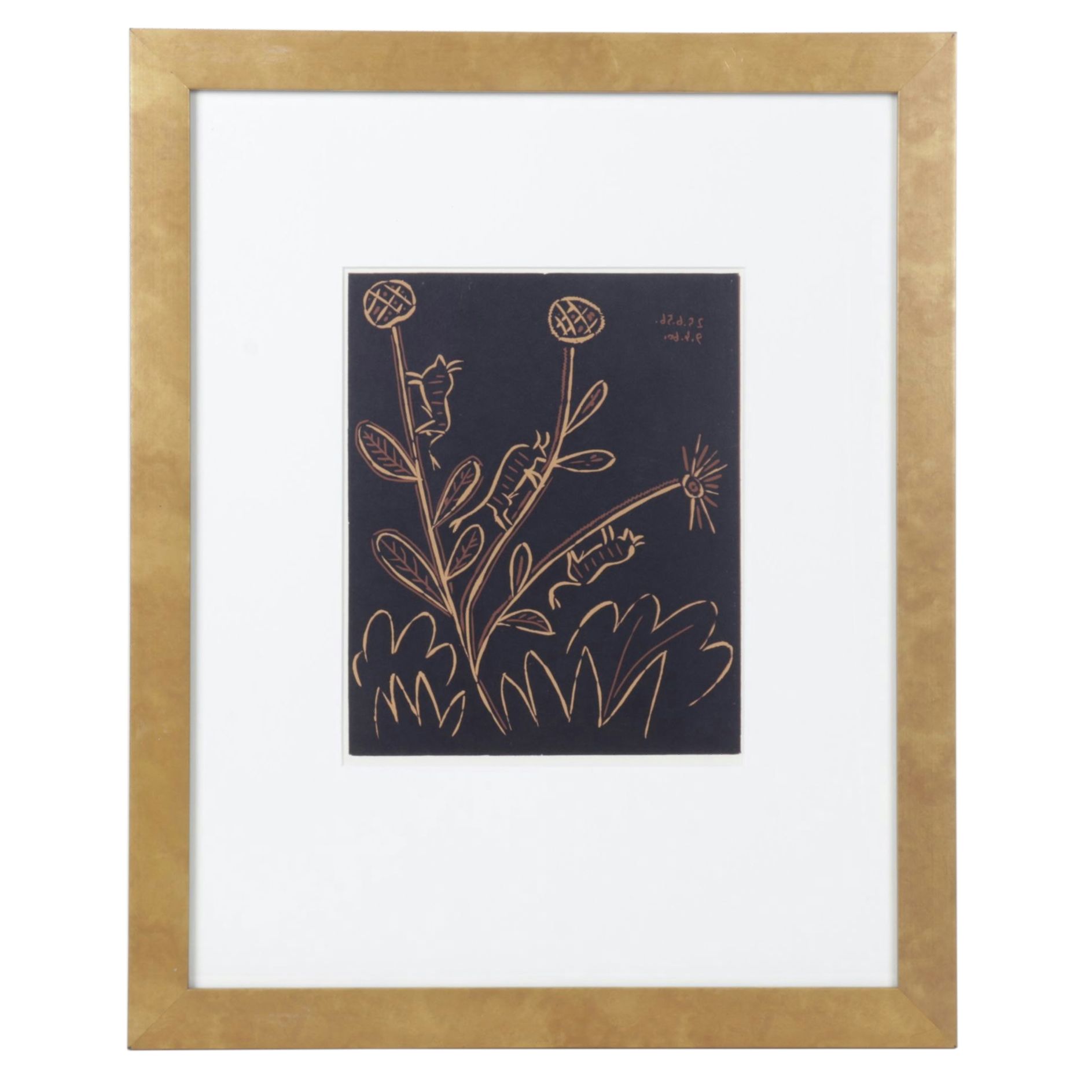 Pablo Picasso Linoleum Cut "Bull-Flowers," 1962