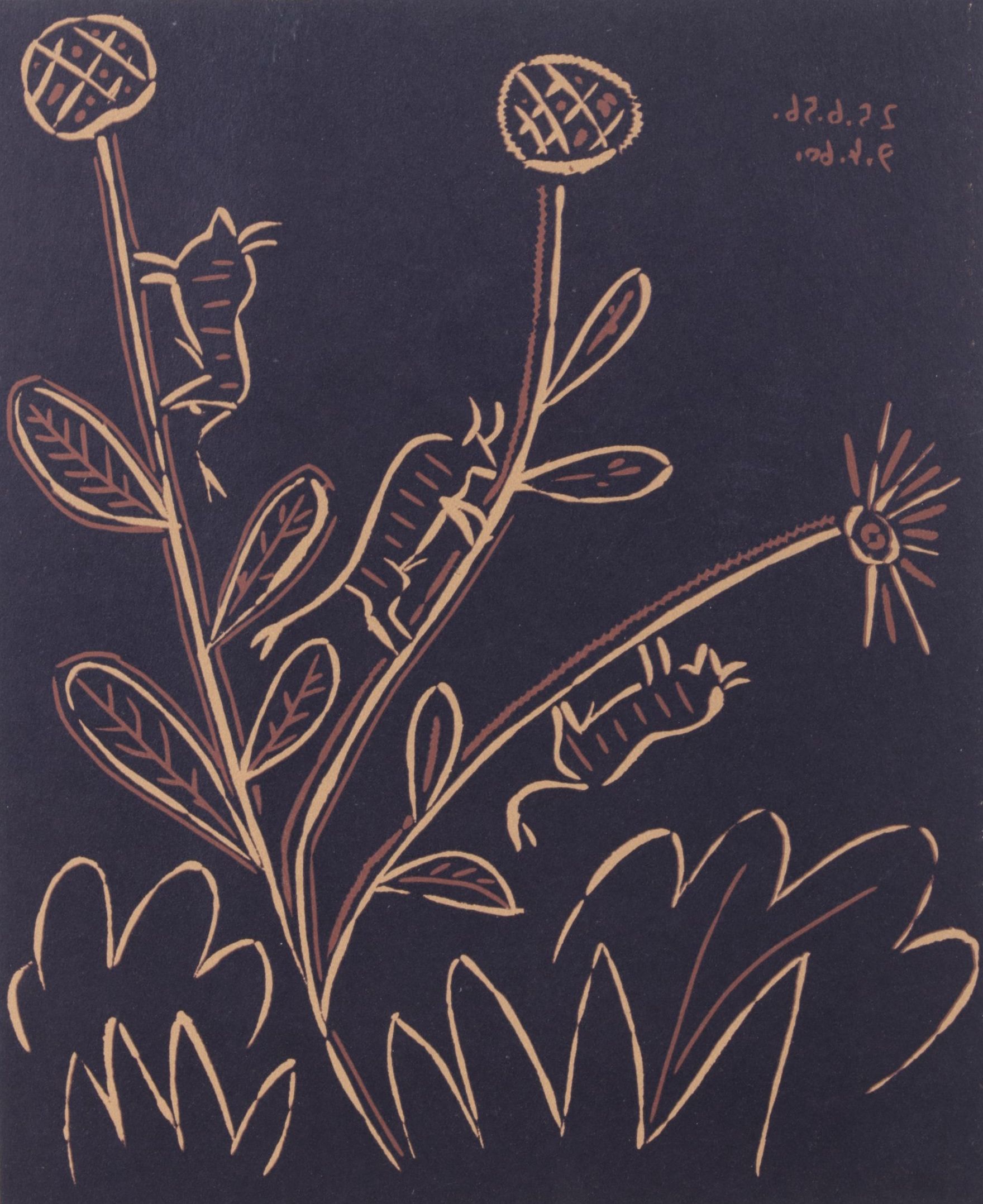 Pablo Picasso Linoleum Cut "Bull-Flowers," 1962